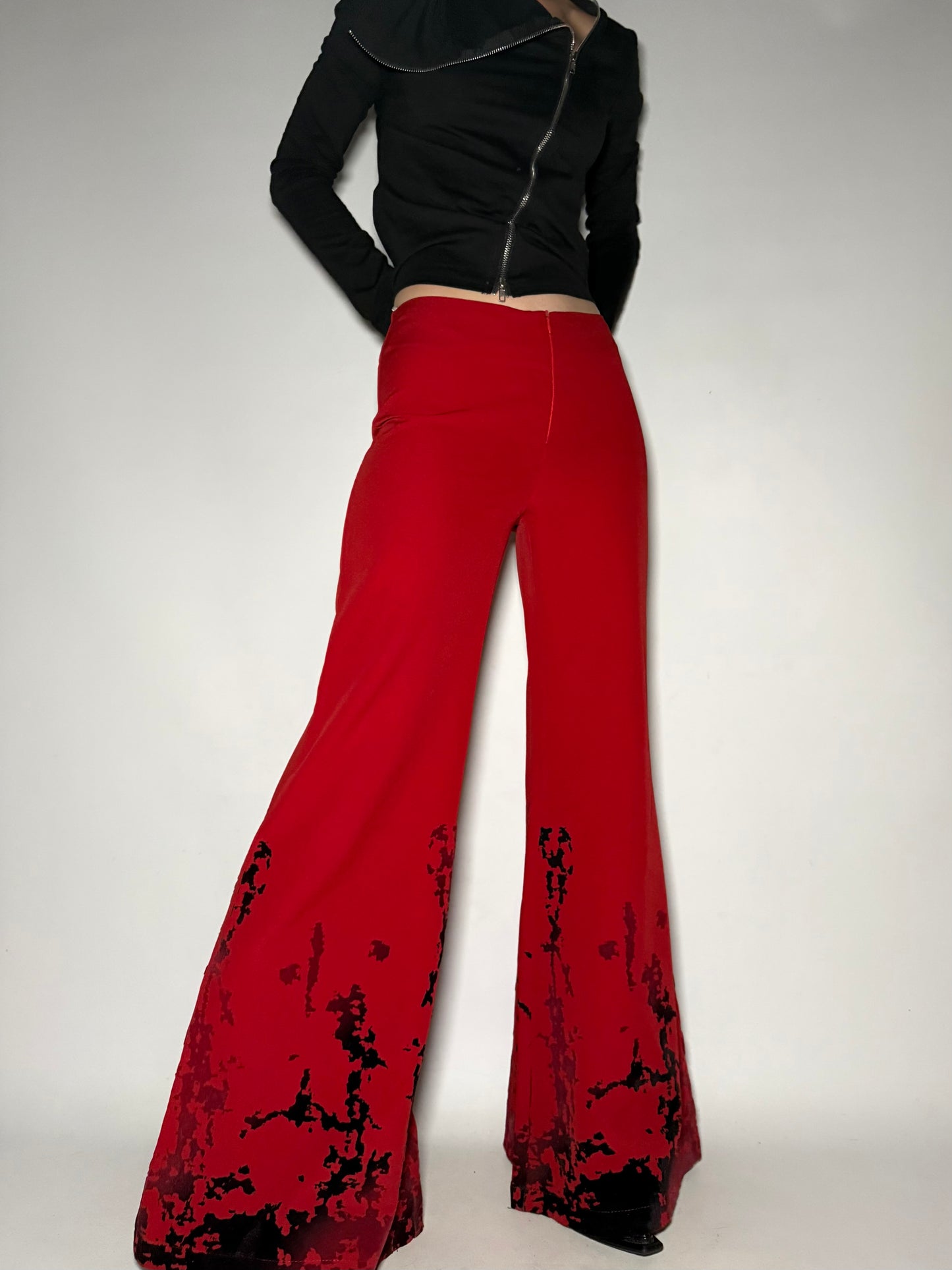 Red Flare Pants with Black Detail Twinkling Global