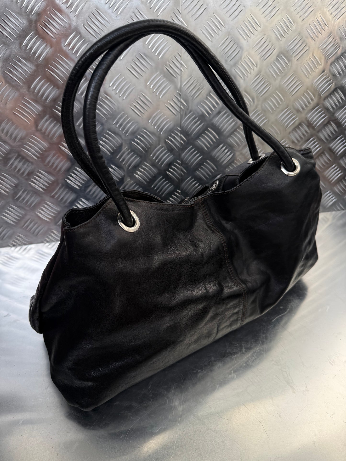 Vintage Furla Leather Bag with Pony Hair Detail Twinkling Global