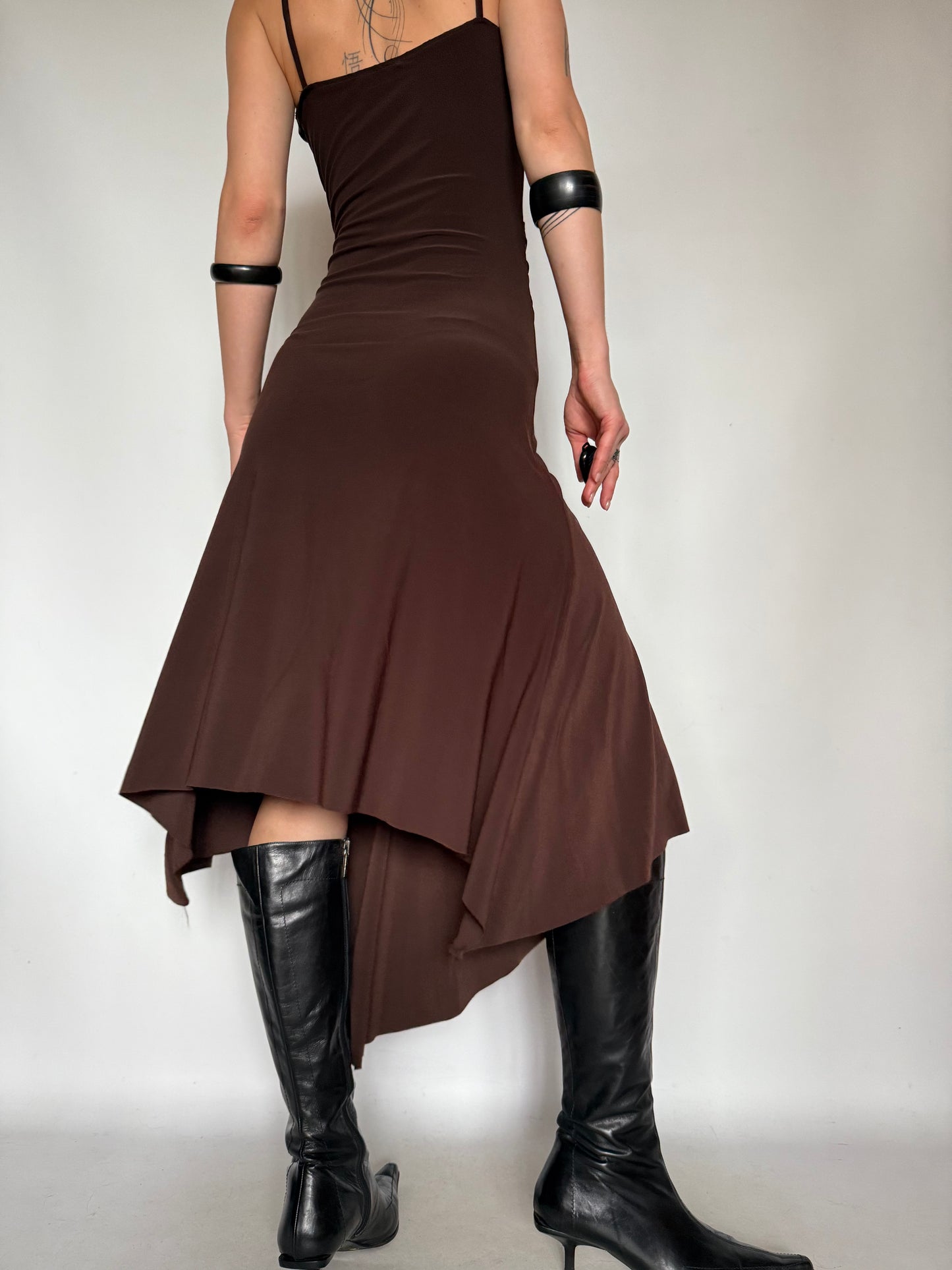 Vintage Brown Ruched Asymmetrical Dress – Twinkling Global
