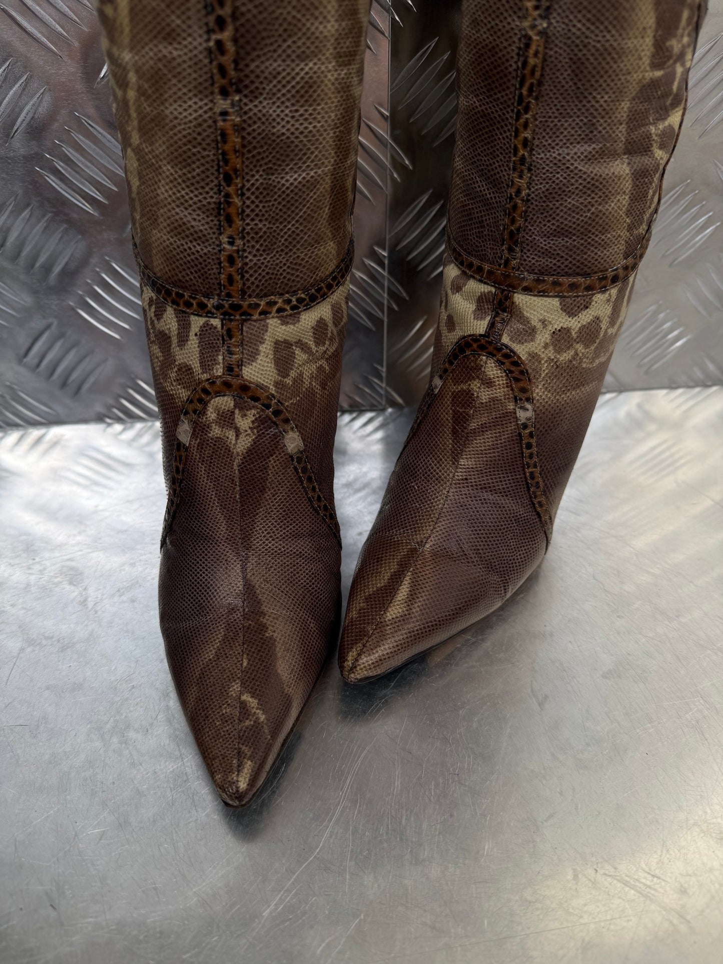 Vintage Jimmy Choo leather animal-pattern boots Twinkling Global