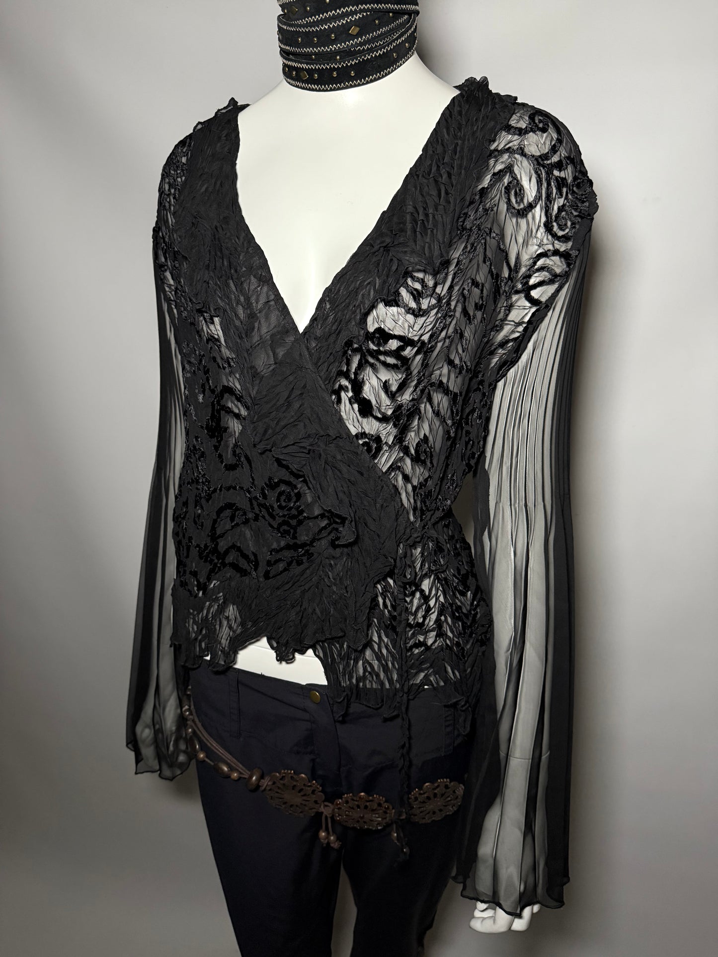 Vintage Crinkled Wrap Blouse - TWINKLING GLOBAL