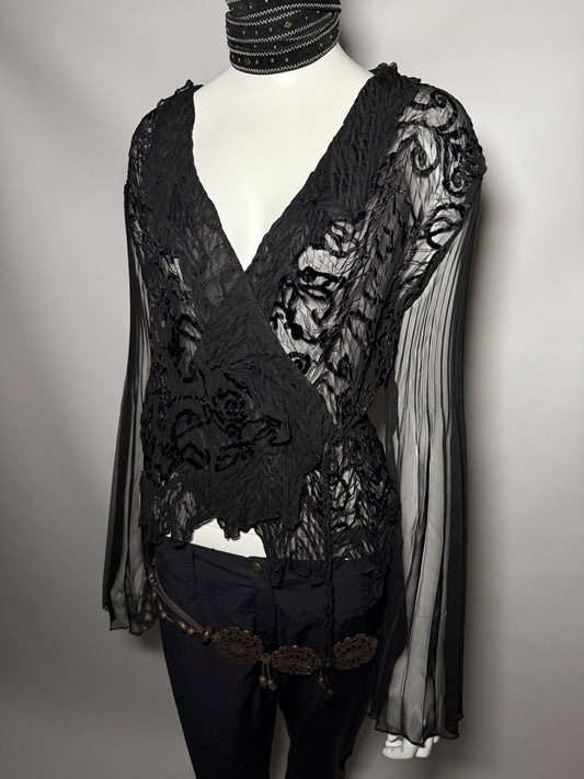 Vintage Crinkled Wrap Blouse - TWINKLING GLOBAL