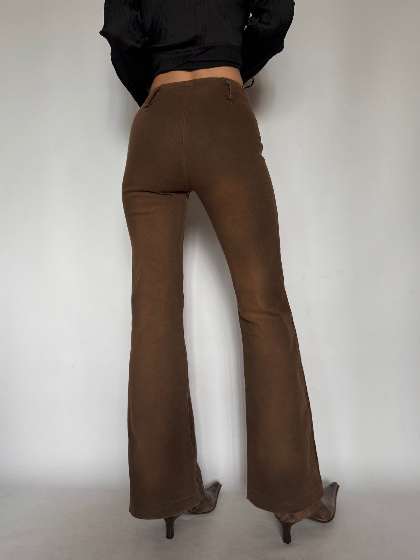 Vintage Brown Snake-Effect Flare Pants Twinkling Global
