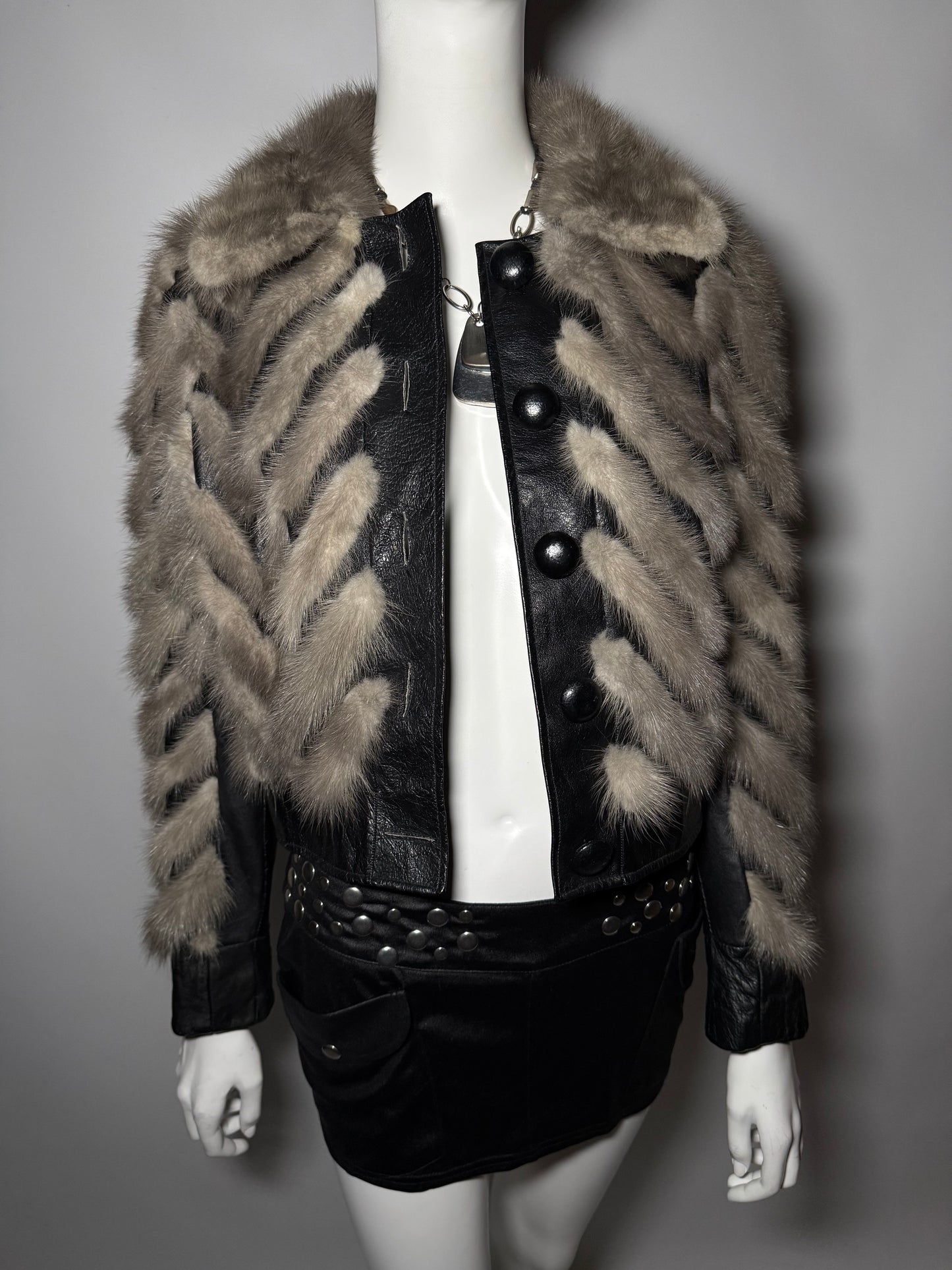 Vintage leather jacket with natural fur Twinkling Global
