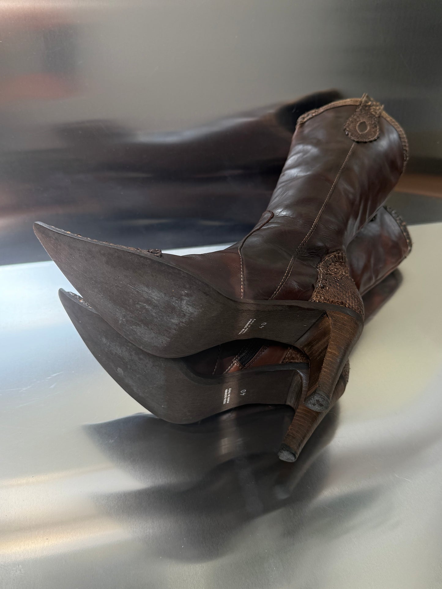 Vintage Leather Cowboy Boots with Heel - TWINKLING GLOBAL