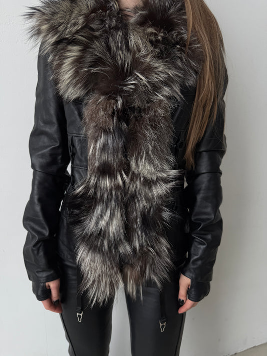 Vintage genuine leather jacket with natural fur TWINKLING GLOBAL