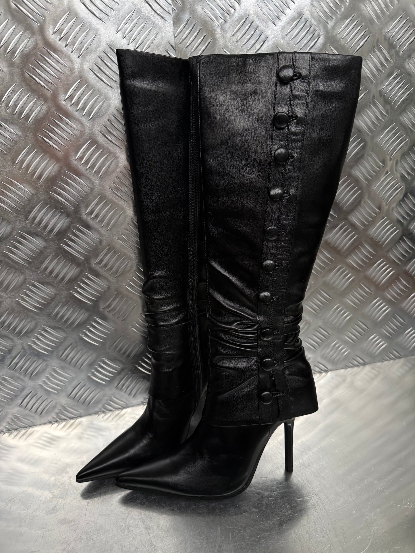 Vintage pointed-toe leather stiletto boots Twinkling Global