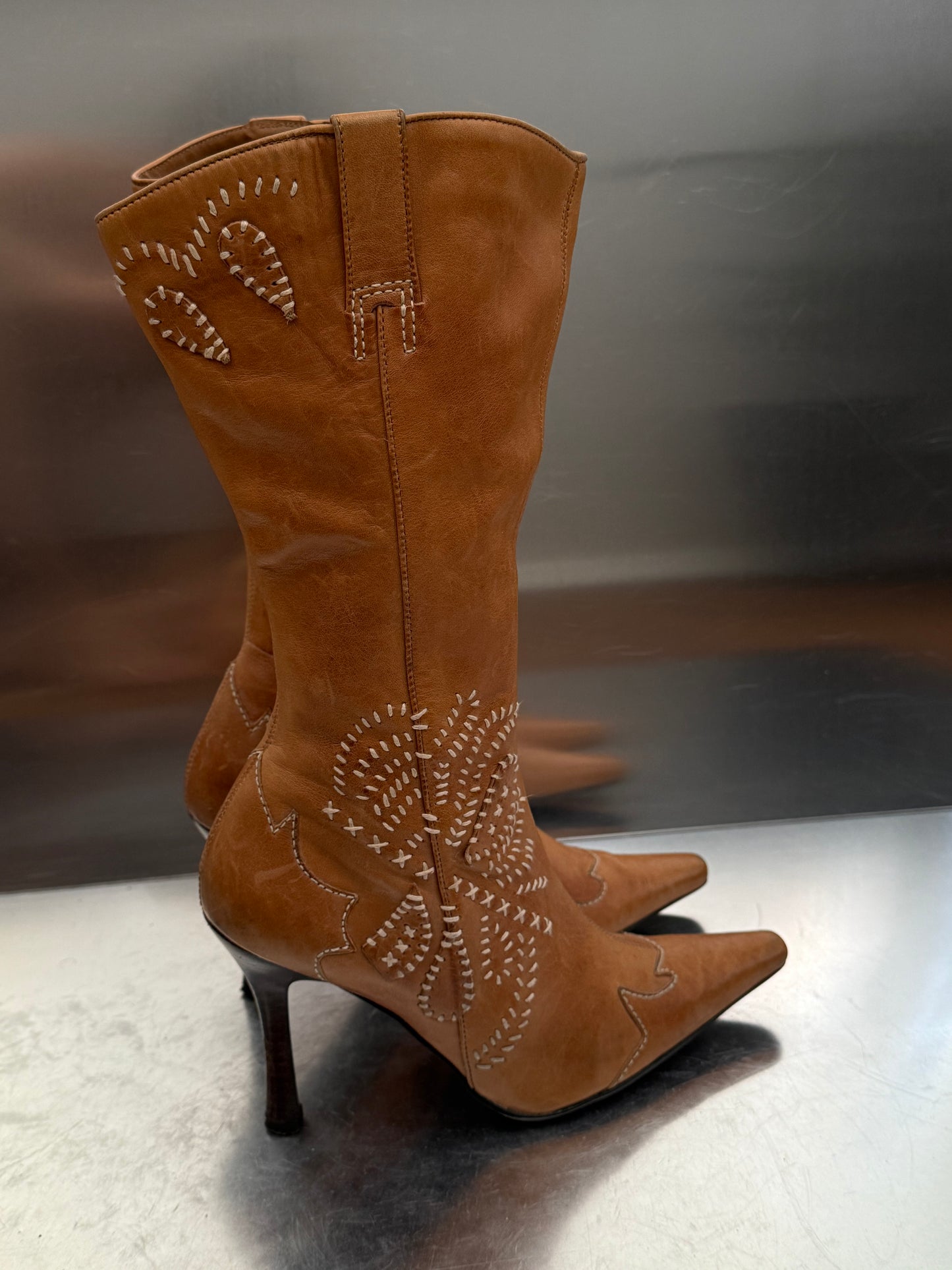 Vintage River Island  Leather High-Heel Boots Twinkling Global