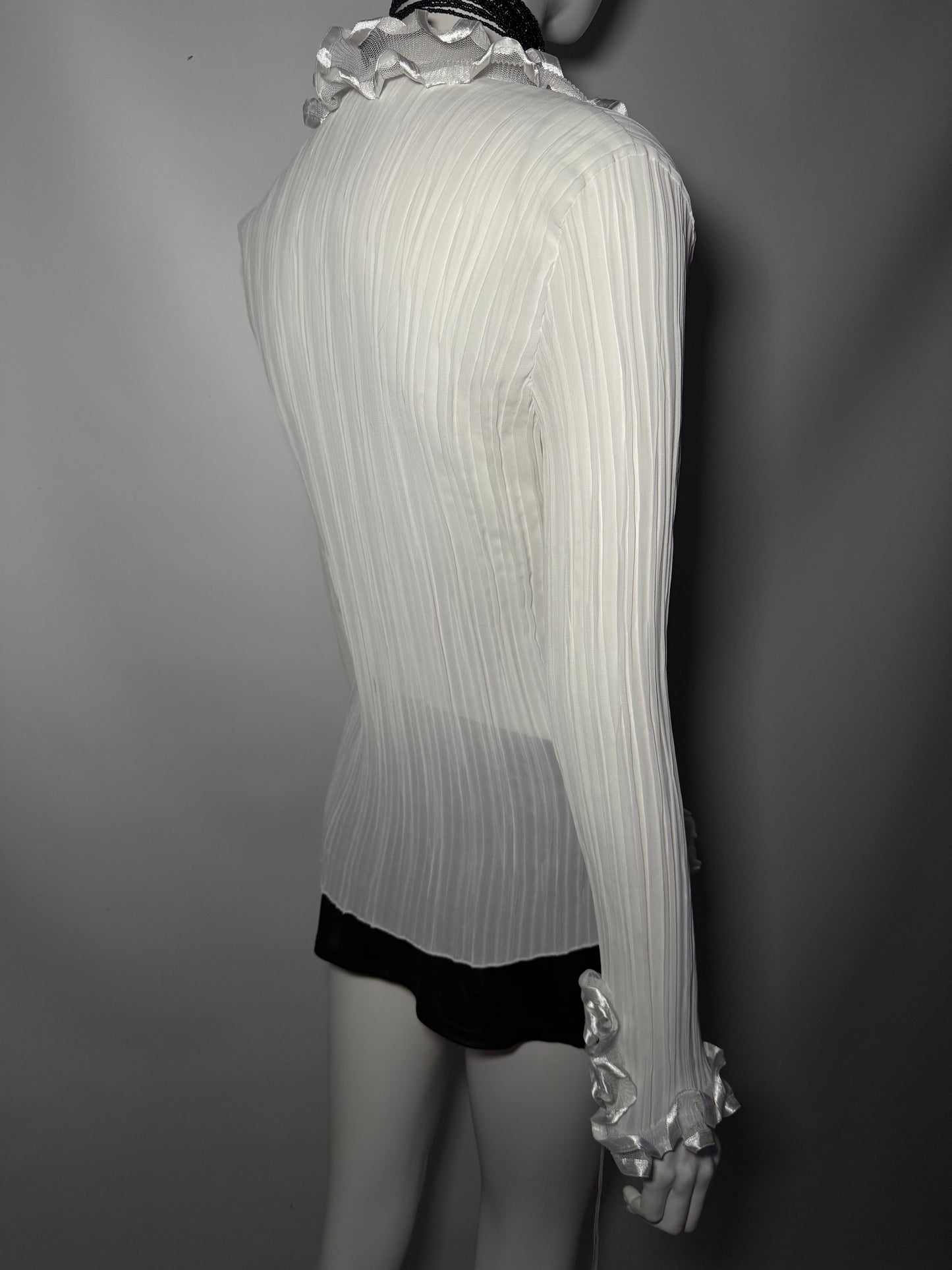 Y2K White Ribbed Ruffle Tie-Up Blouse TWINKLING