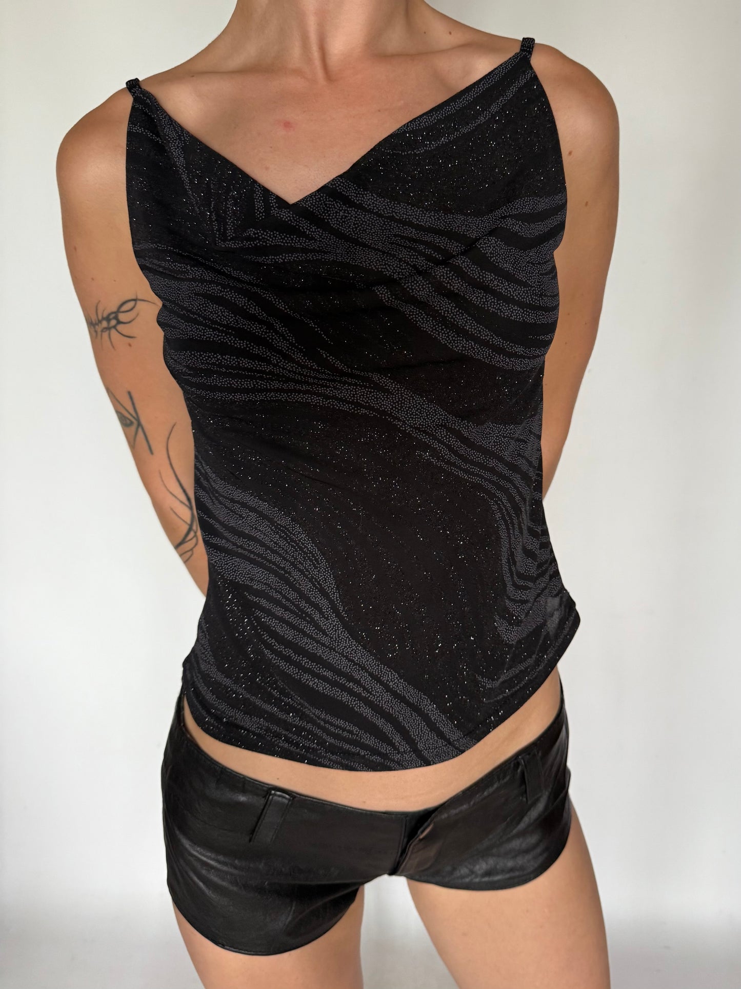 Vintage y2k Glitter Zebra Cowl Cami Twinkling Global