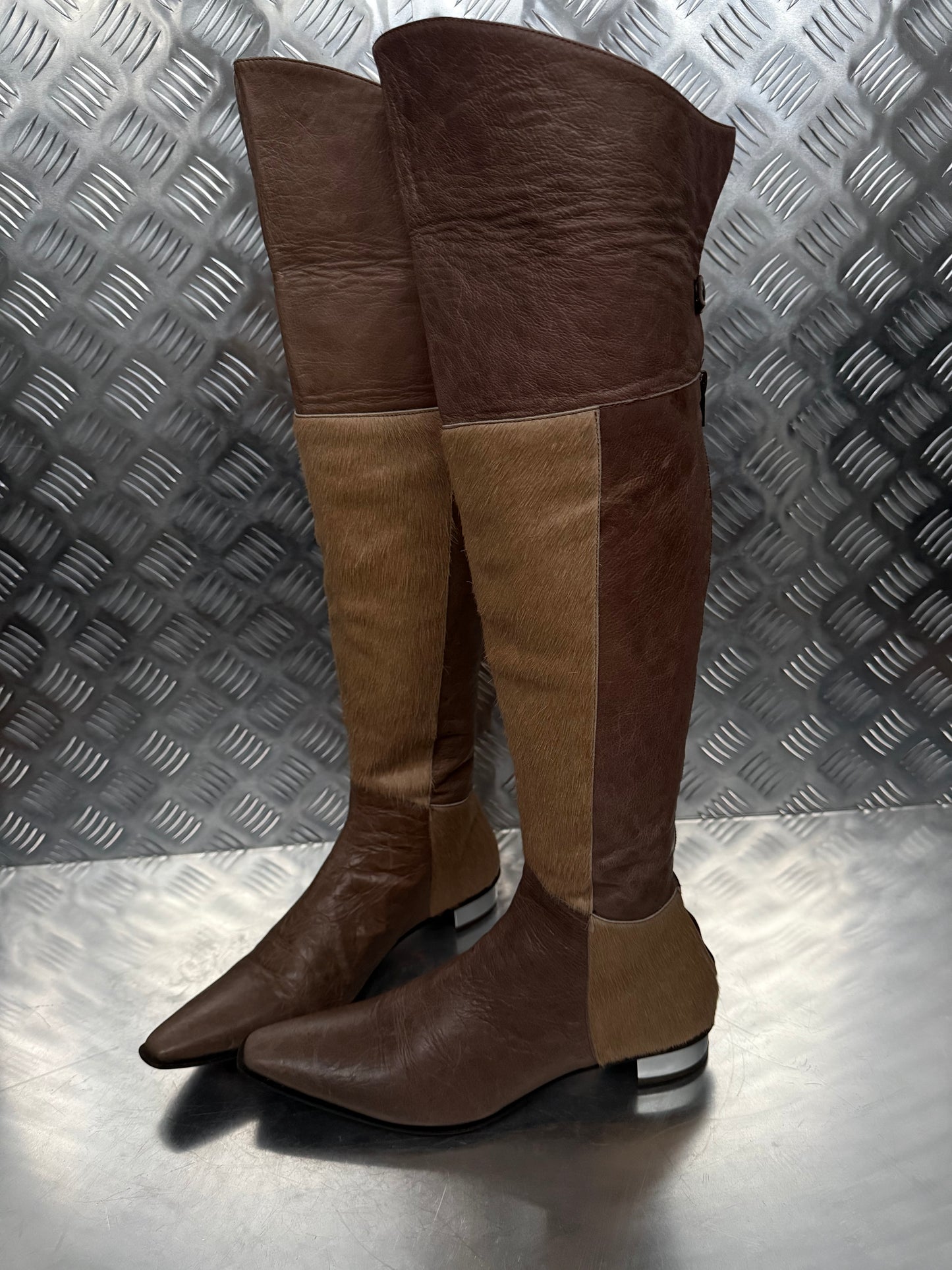 Vintage leather and pony fur over-the-knee boots Andrea Lattanzi TWINKLING GLOBAL