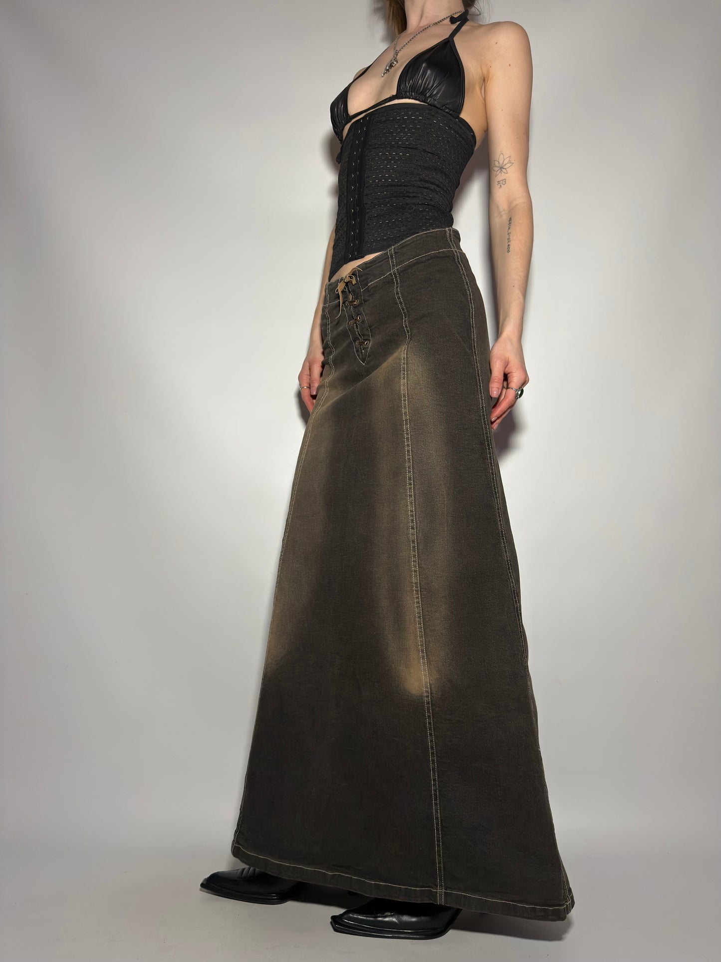 Vintage Brownish Denim Skirt - TWINKLING GLOBAL