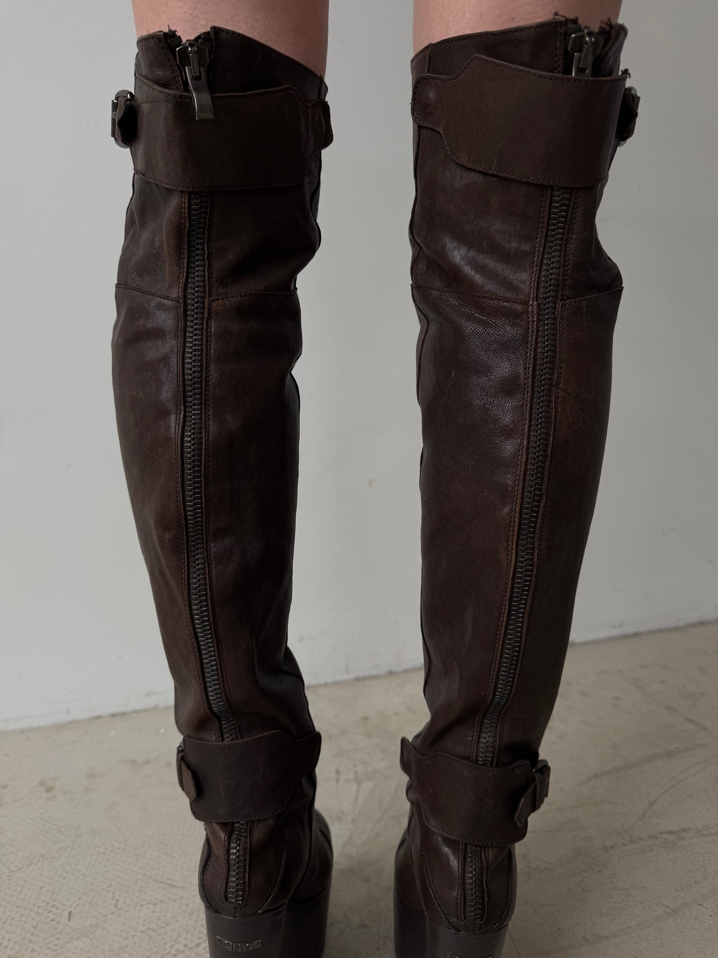 Vintage leather wedge over-the-knee boots CNC Made in Italy – TWINKLING GLOBAL