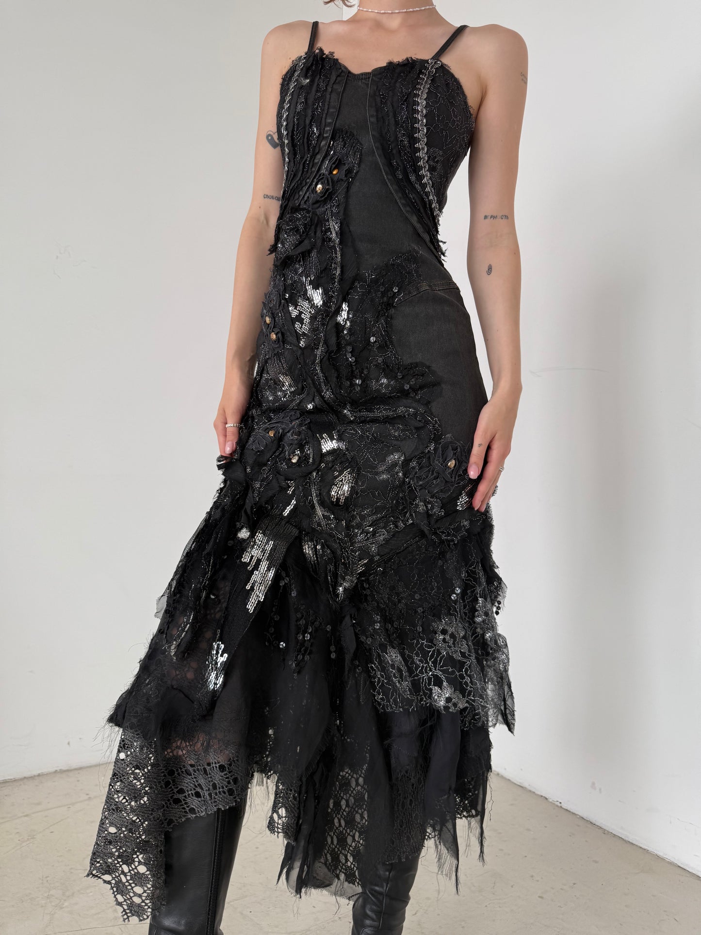 Vintage Black Couture Lace & Sequin Maxi Dress – Twinkling Global