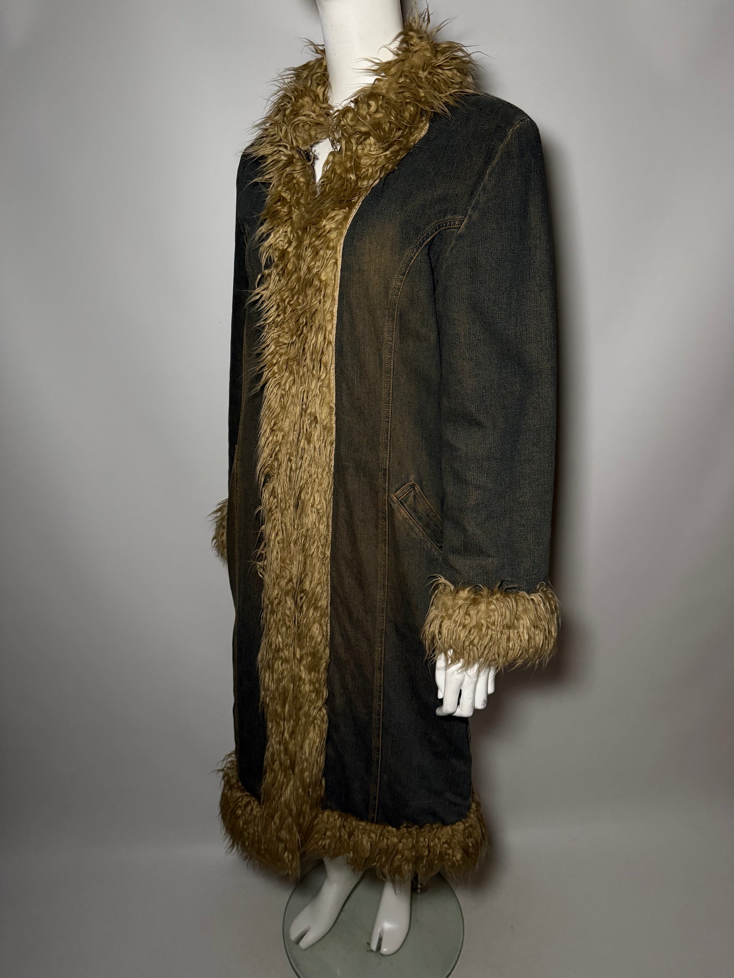 Vintage Penny Lane Afghan denim coat with faux fur Twinkling Global