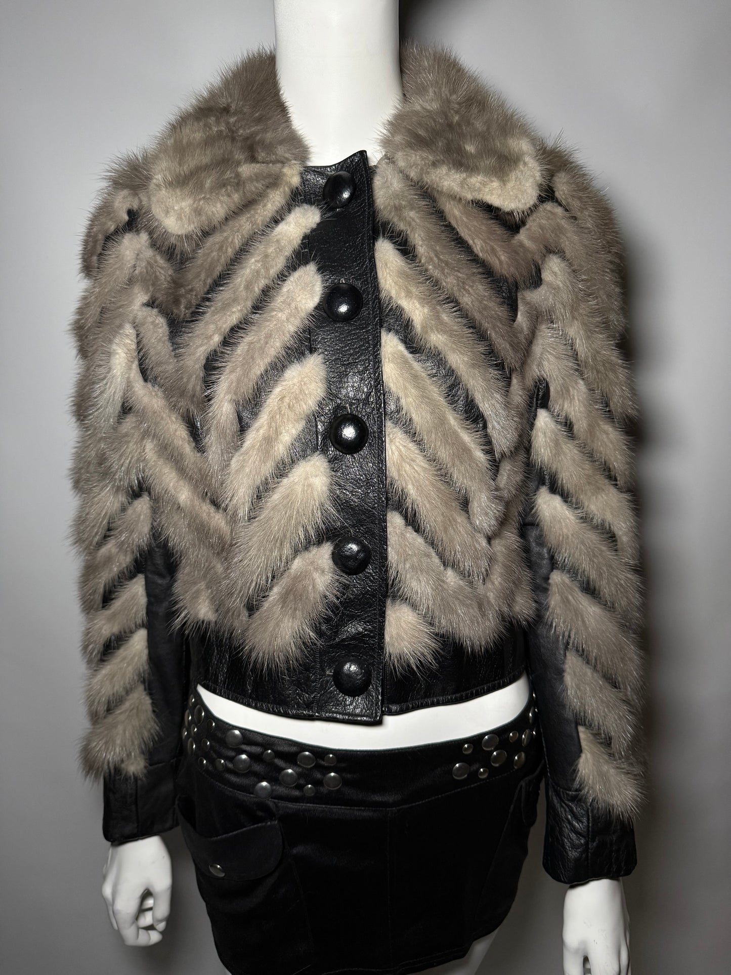 Vintage leather jacket with natural fur Twinkling Global