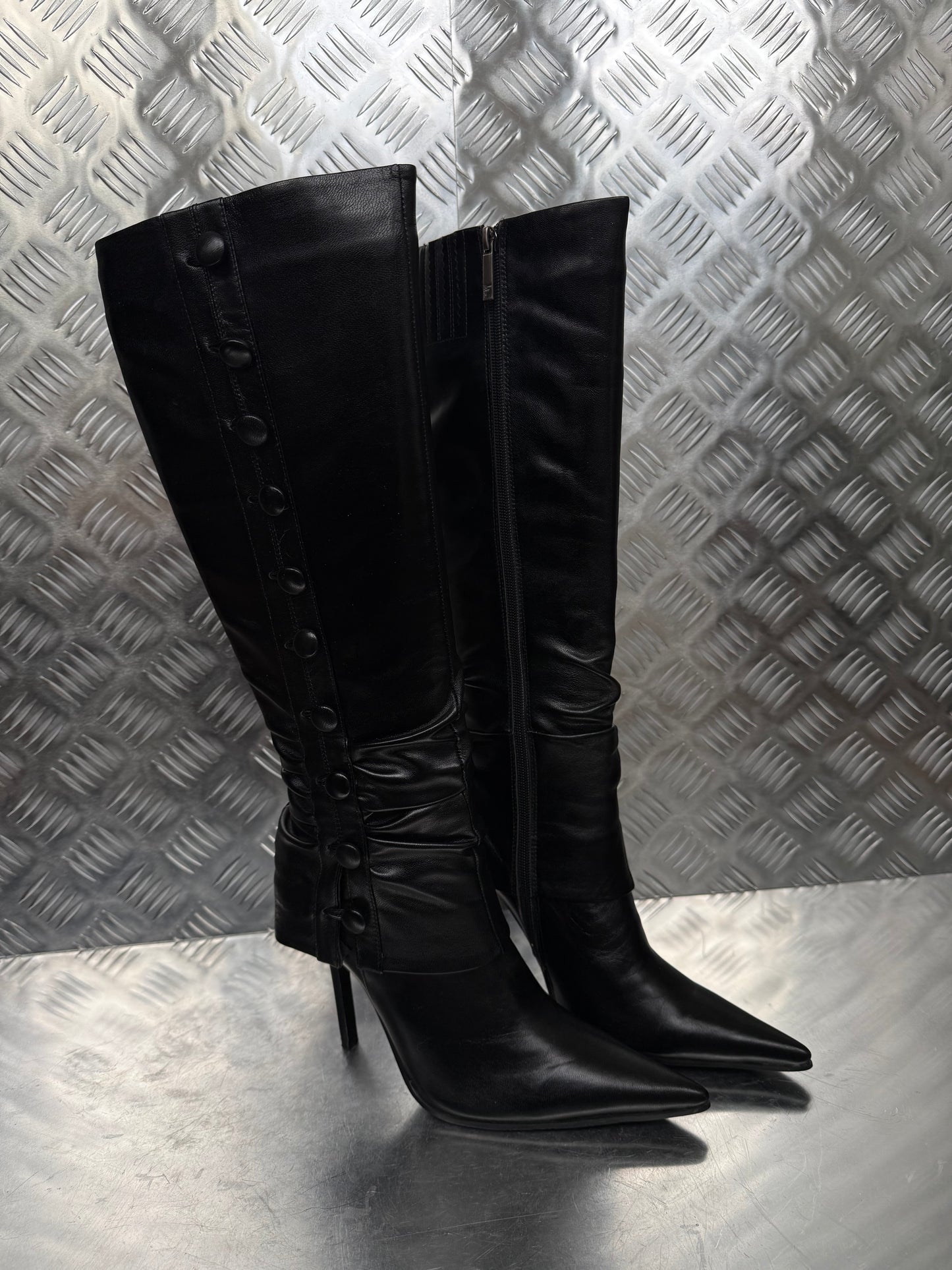 Vintage pointed-toe leather stiletto boots Twinkling Global