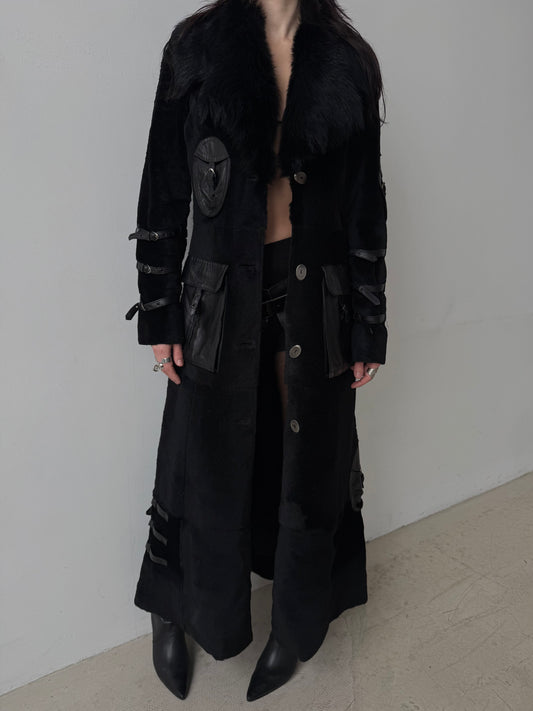 Vintage leather coat with natural fur TWINKLING GLOBAL