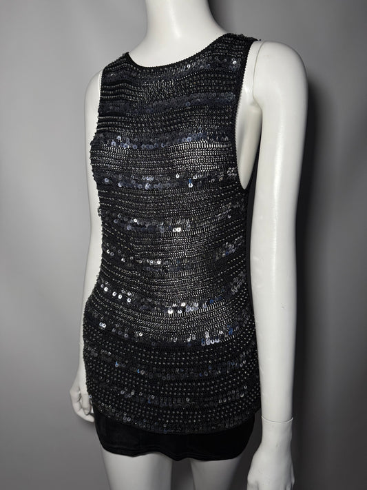 Black Knit Tank Top with Sequins Twinkling
