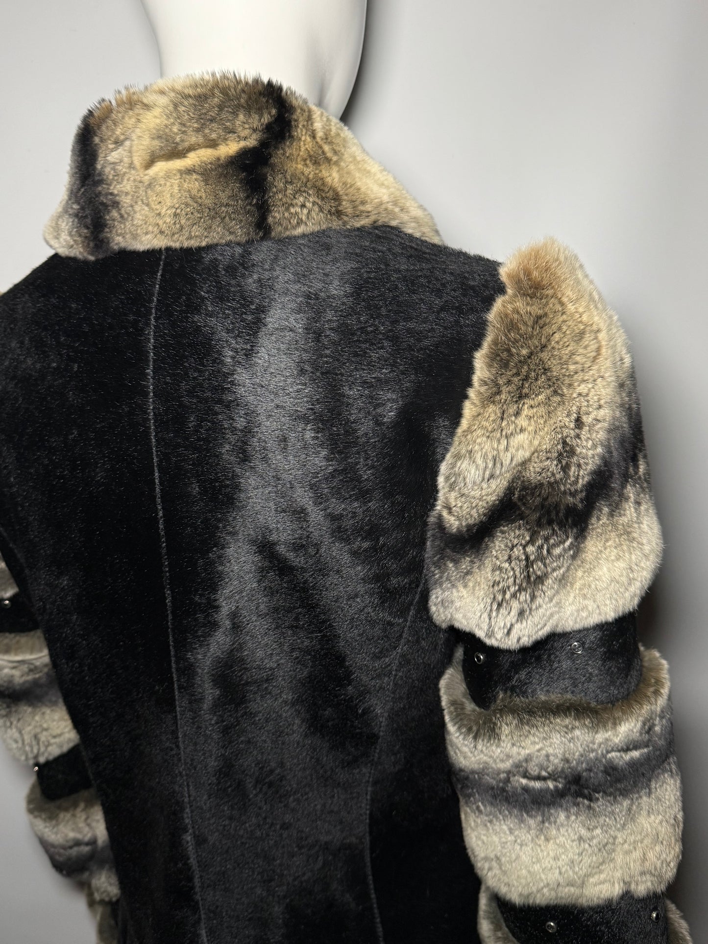 Vintage leather jacket with real chinchilla and pony fur panels