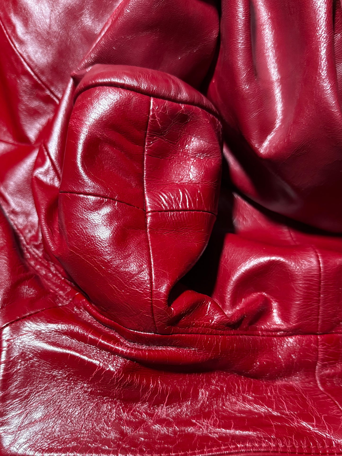 Vintage red leather jacket with luxurious natural fur details