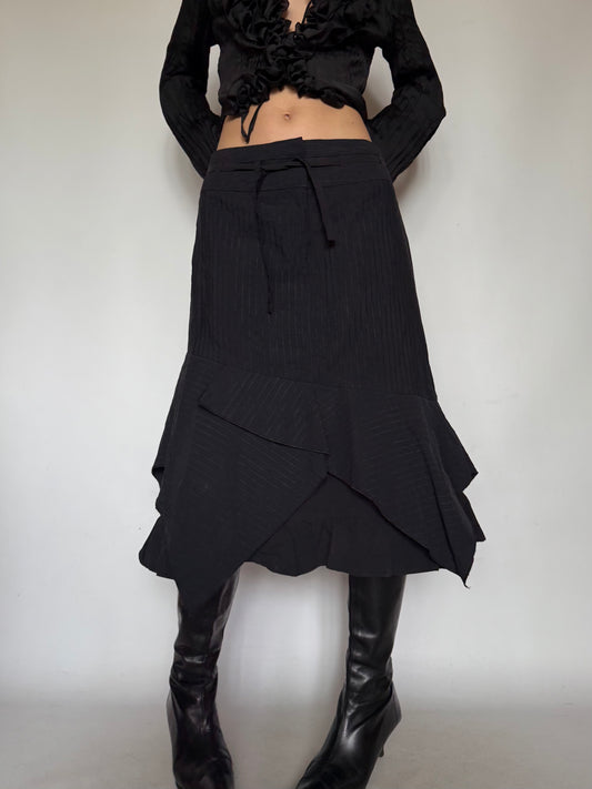 Vintage Asymmetrical Layered Skirt Black Twinkling Global
