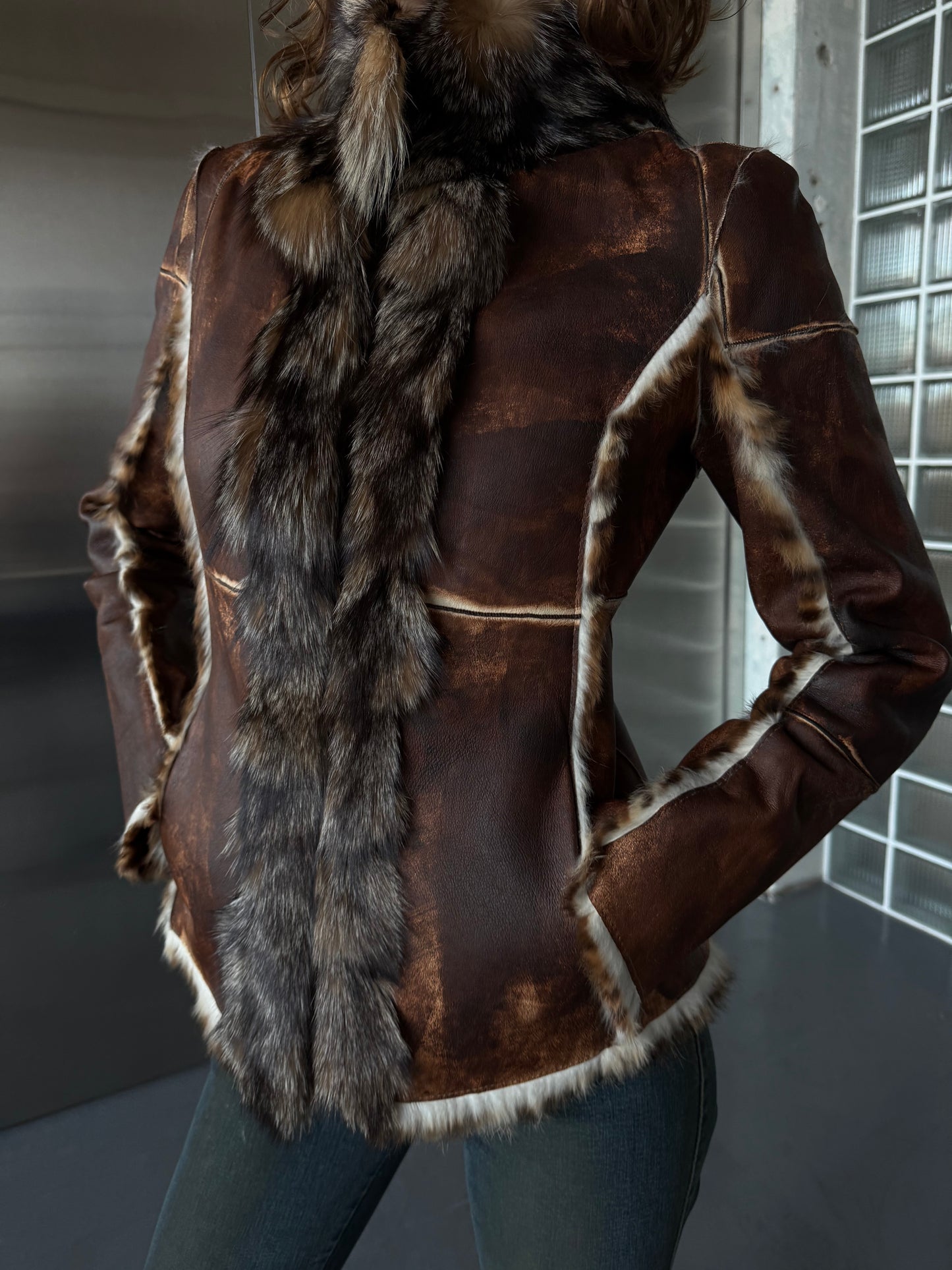 Vintage Italian leather jacket with natural fur Twinkling Global