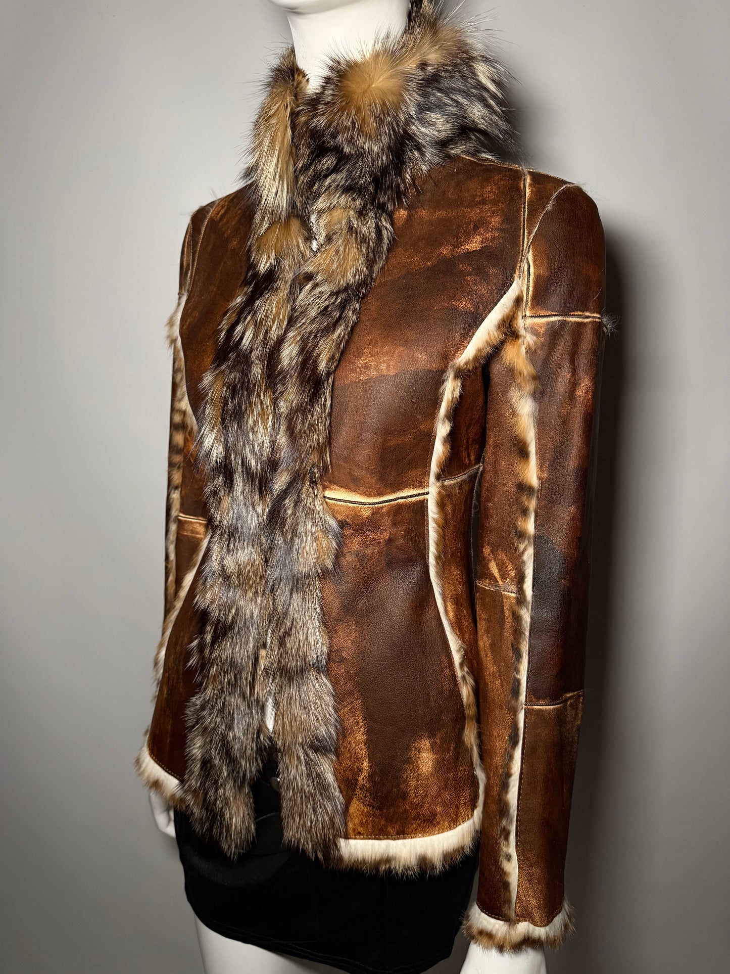 Vintage Italian leather jacket with natural fur Twinkling Global