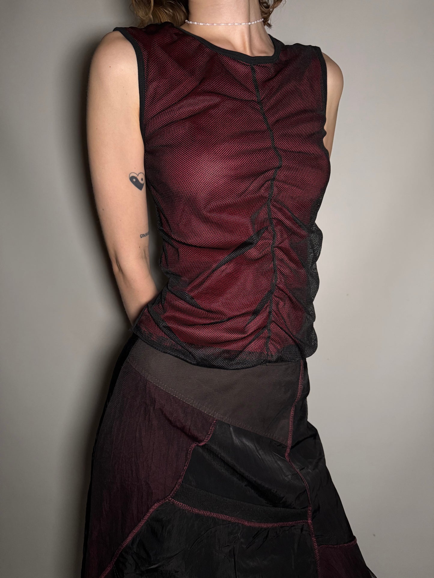Y2K Avant-Garde Ruched Mesh Overlay Top TWINKLING