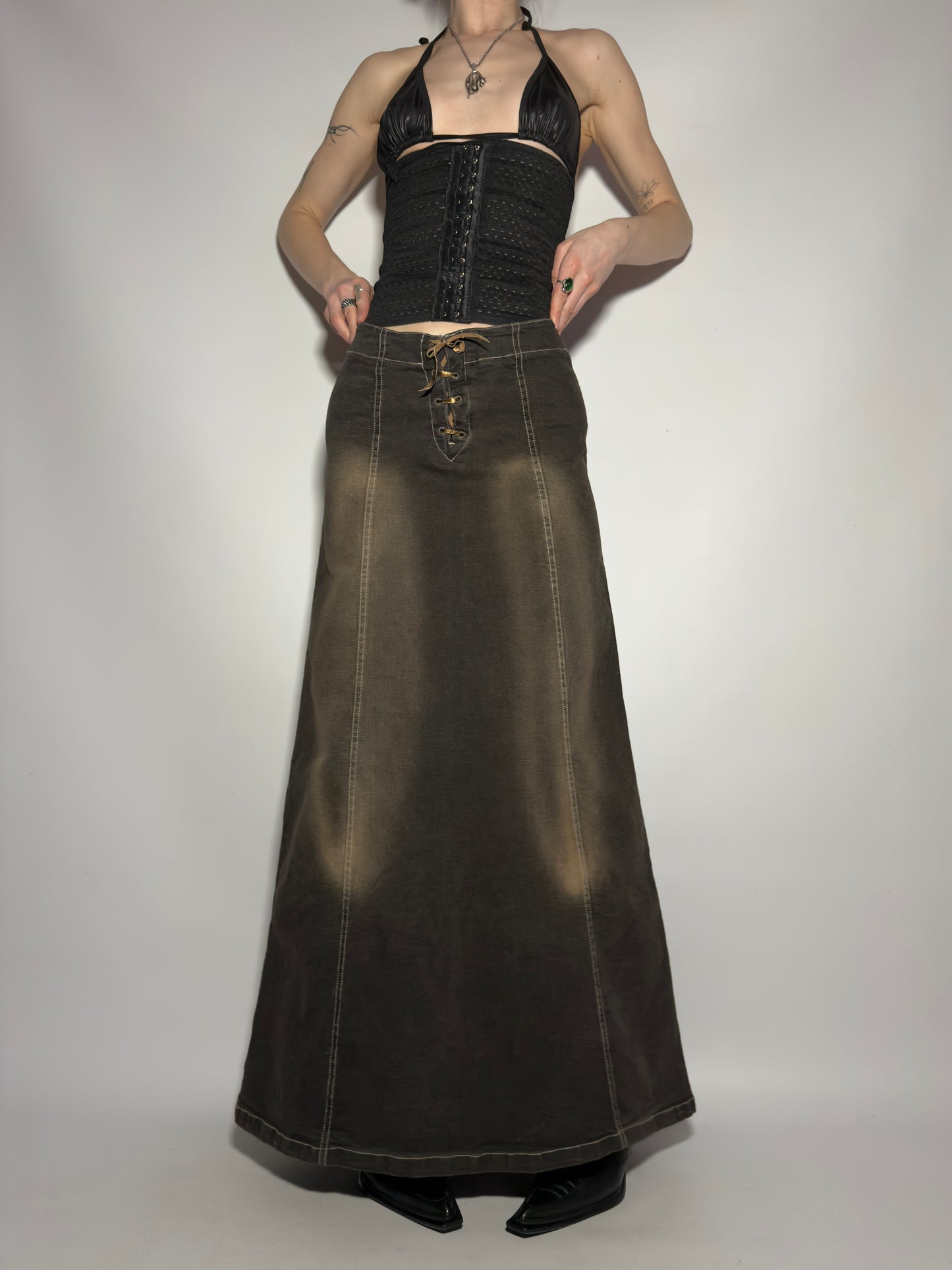 Vintage Brownish Denim Skirt - TWINKLING GLOBAL