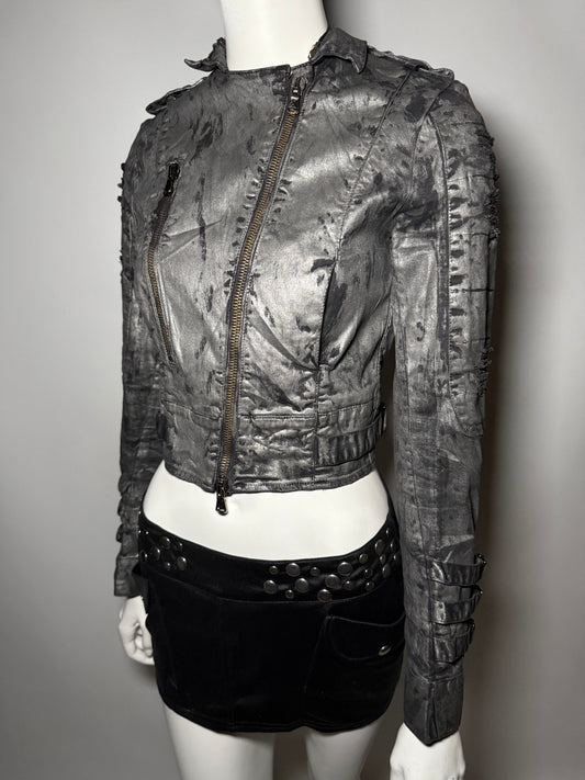 Vintage Italian Einstein prog&prod distressed denim jacket with asymmetric design Twinkling Global