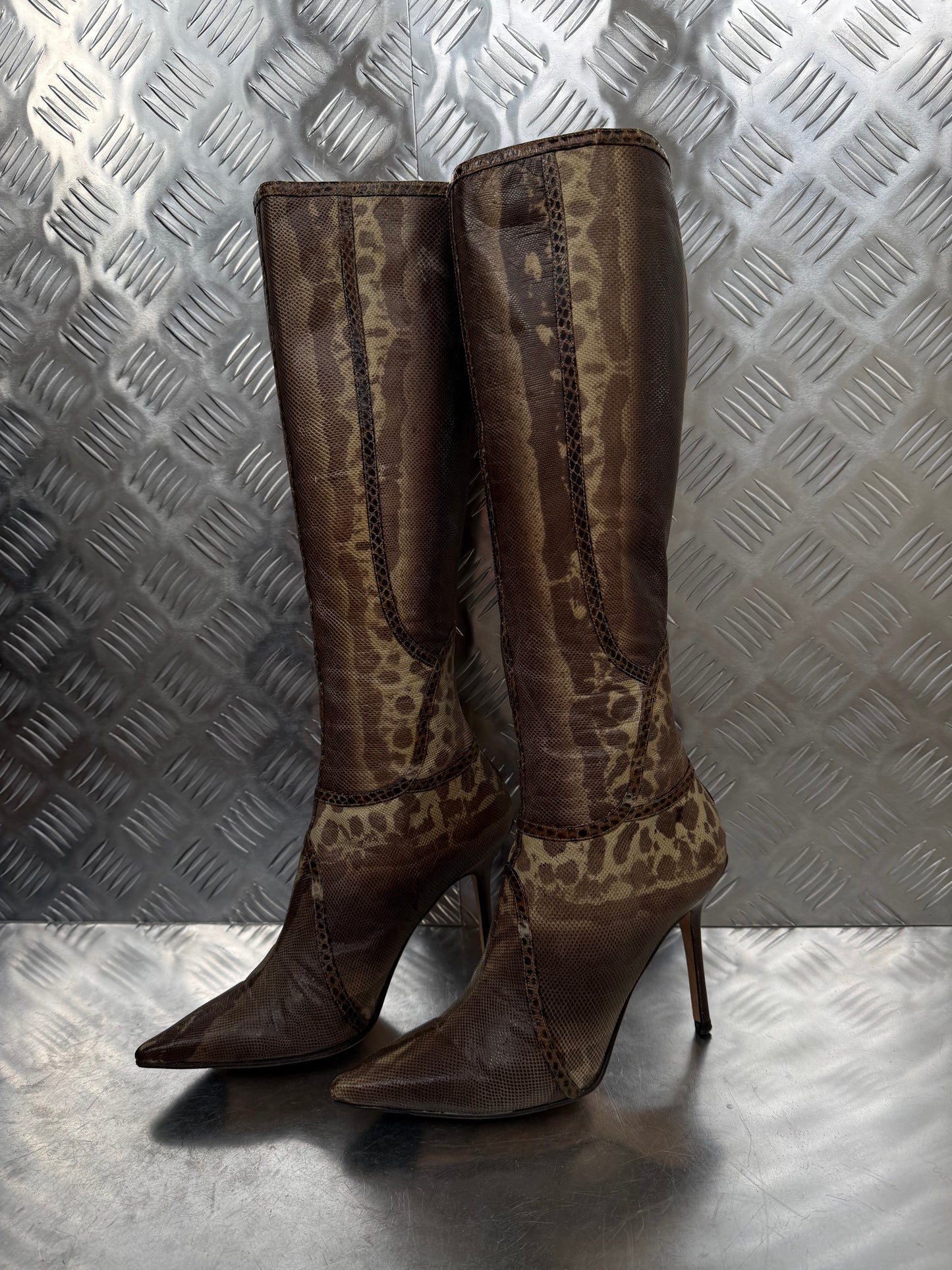 Vintage Jimmy Choo leather animal-pattern boots Twinkling Global