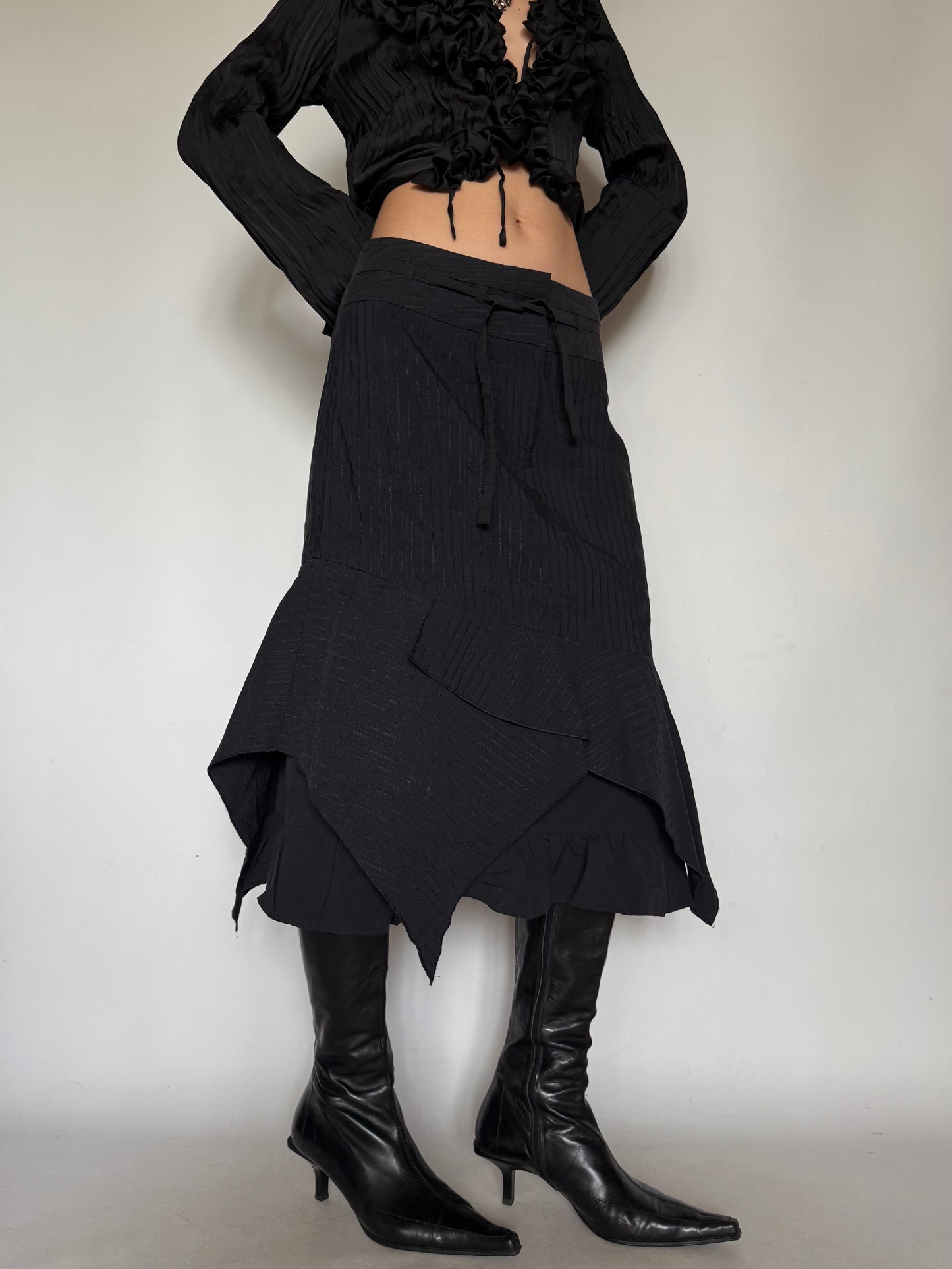 Vintage Asymmetrical Layered Skirt Black Twinkling Global