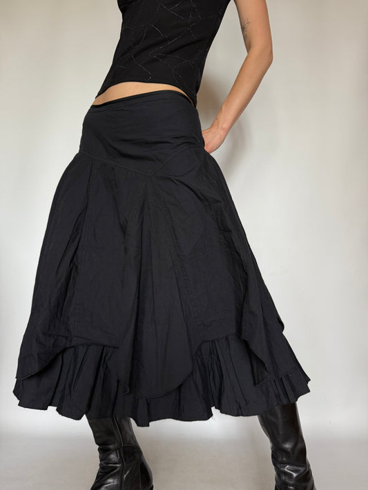 Vintage Black Cotton Midi Skirt