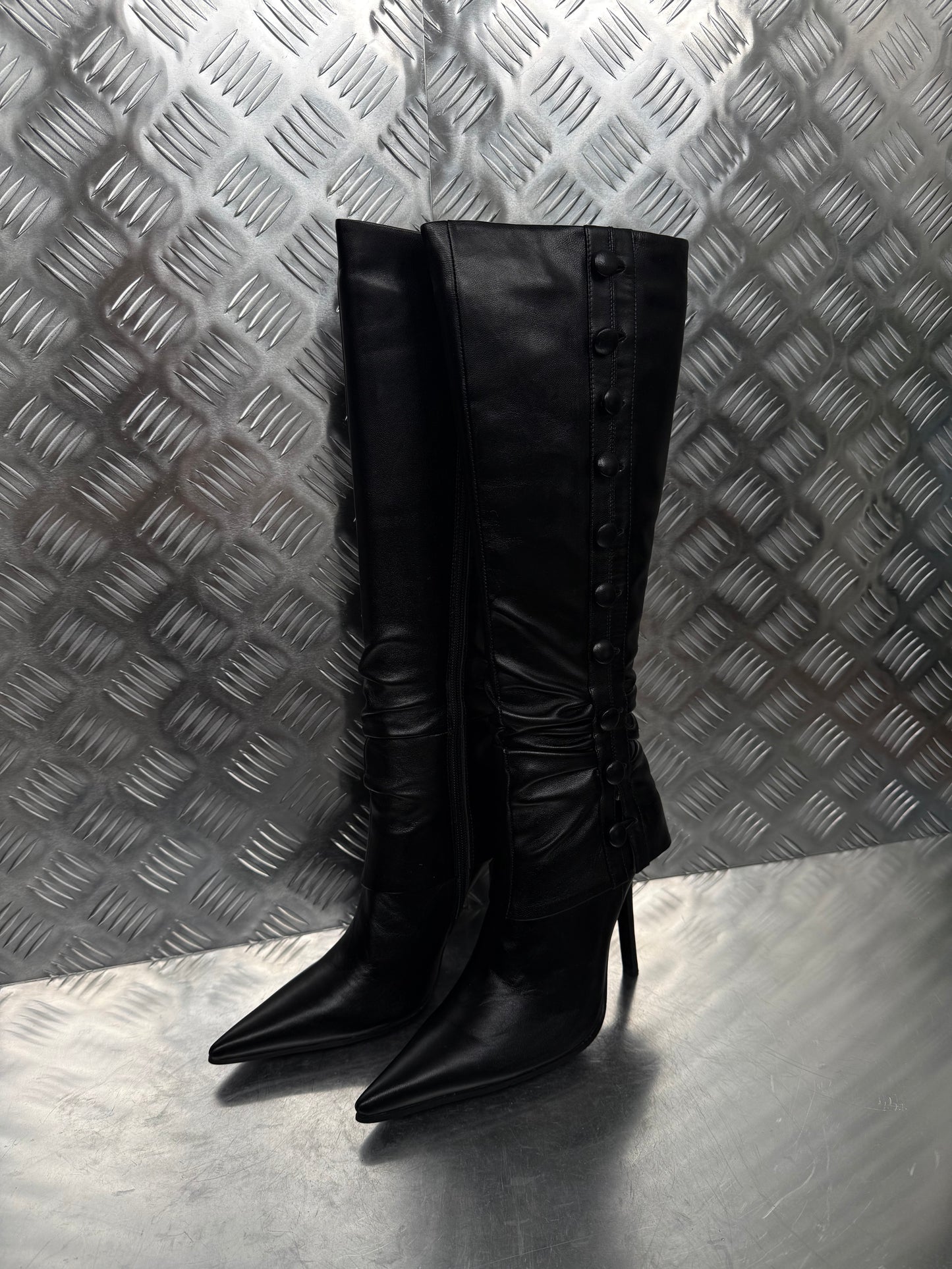 Vintage pointed-toe leather stiletto boots Twinkling Global