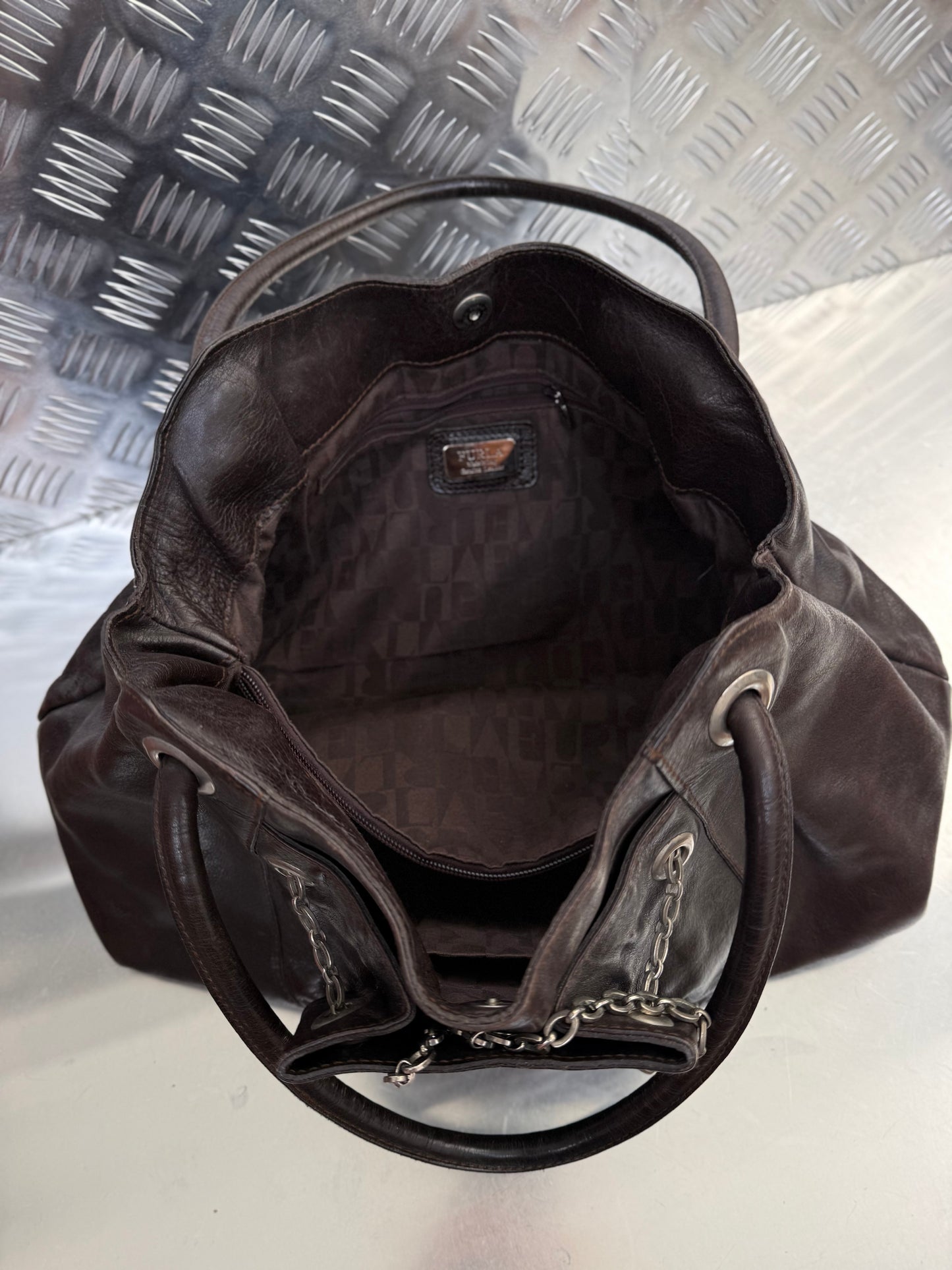 Vintage Furla Brown Leather Bag Twinkling Global