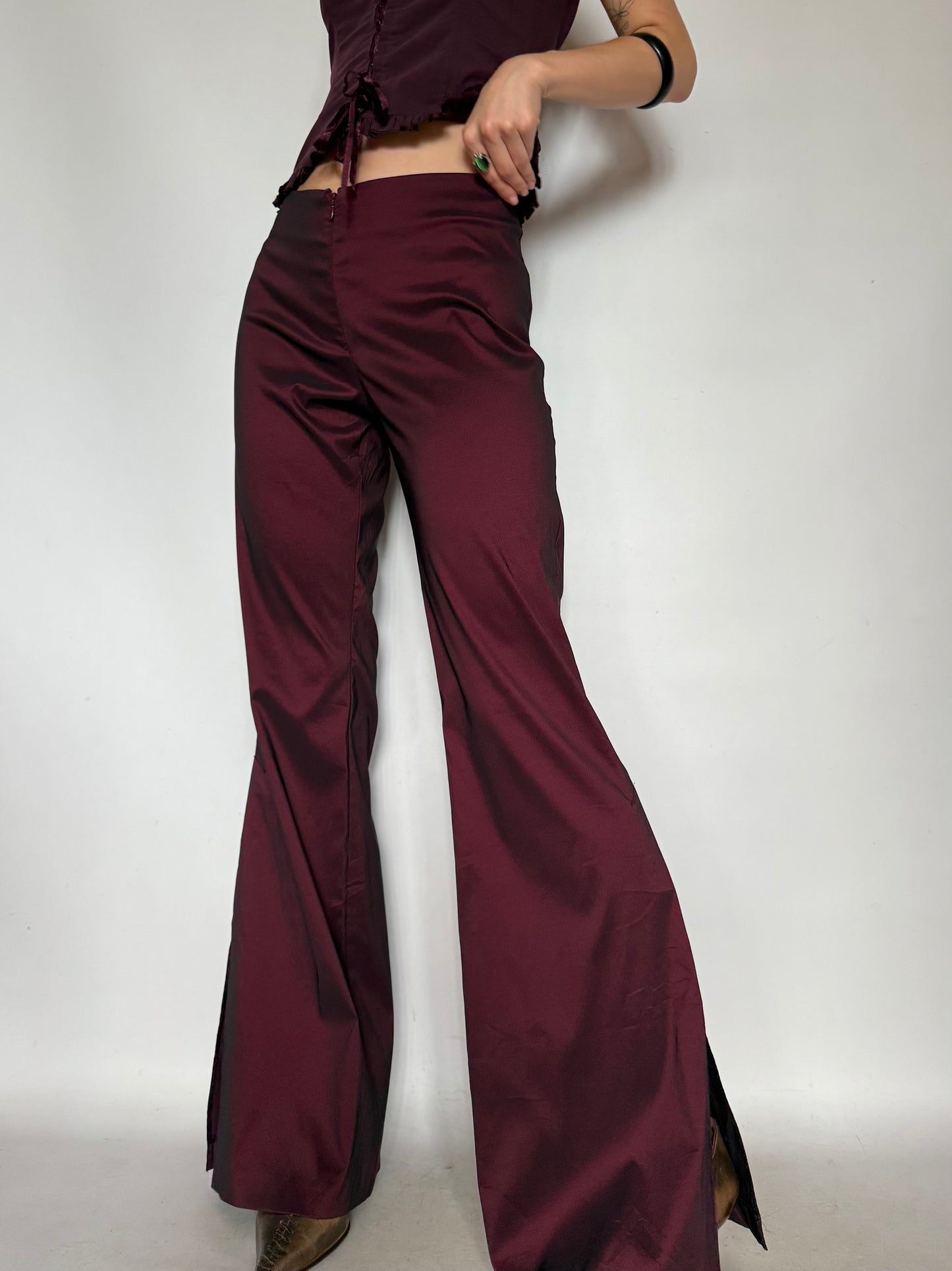Vintage Burgundy Satin Flared Pants – Twinkling Global