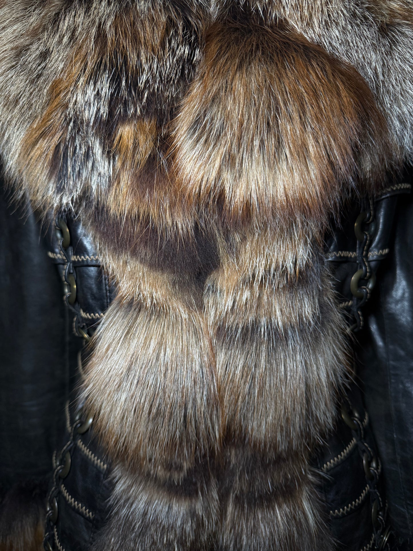 Vintage Leather Jacket with Natural Fur TWINKLING GLOBAL
