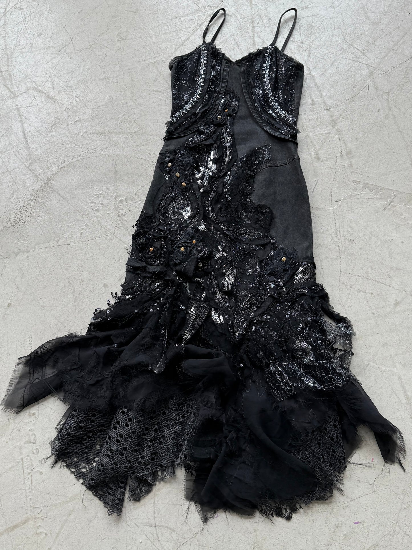 Vintage Black Couture Lace & Sequin Maxi Dress – Twinkling Global