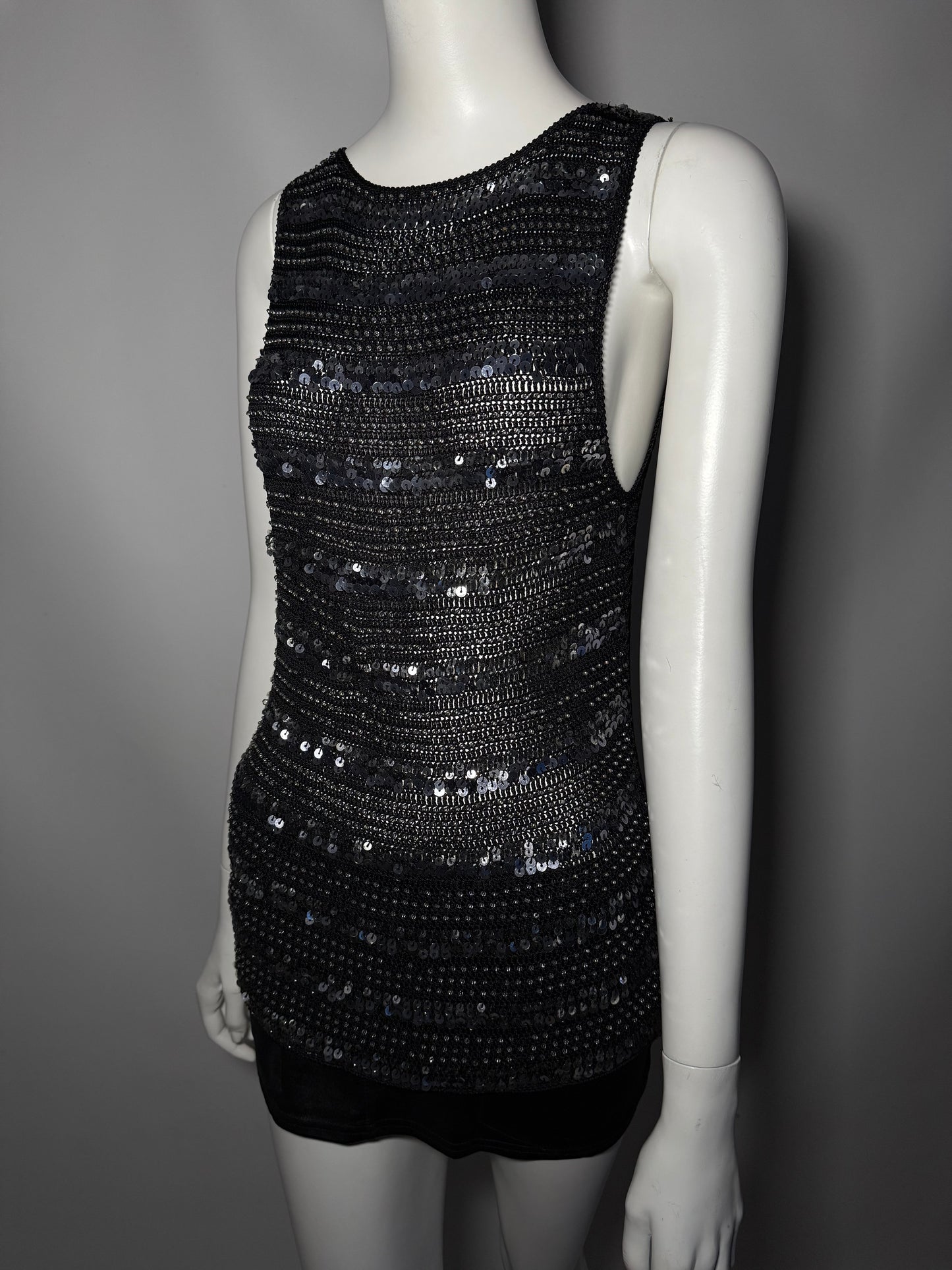 Black Knit Tank Top with Sequins Twinkling