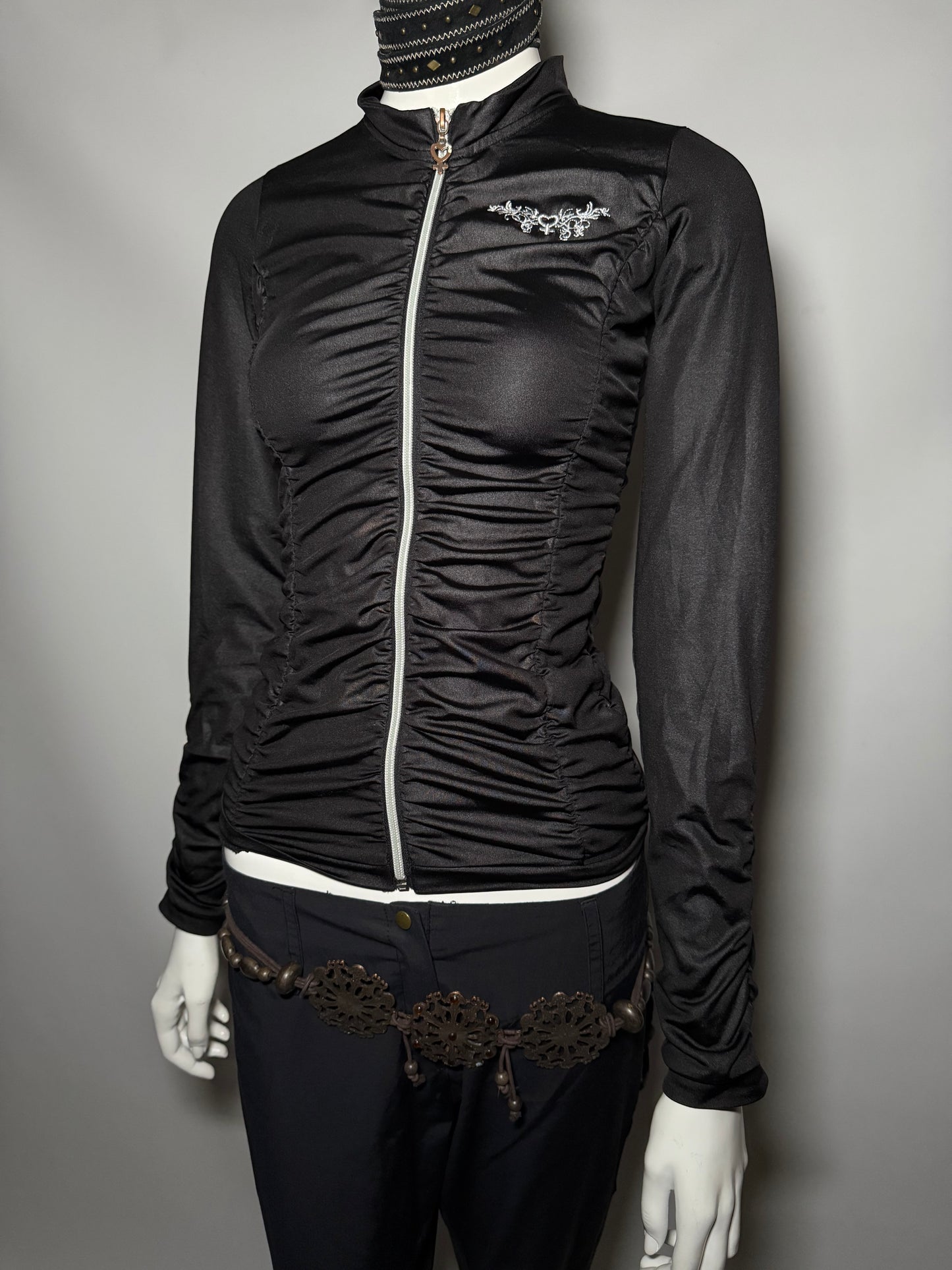 Vintage Fitted Zip-Up Draped Top - TWINKLING GLOBAL
