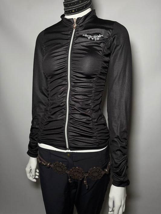 Vintage Fitted Zip-Up Draped Top - TWINKLING GLOBAL