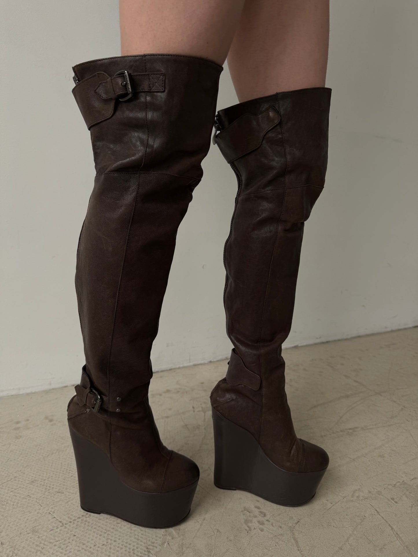 Vintage leather wedge over-the-knee boots CNC Made in Italy – TWINKLING GLOBAL