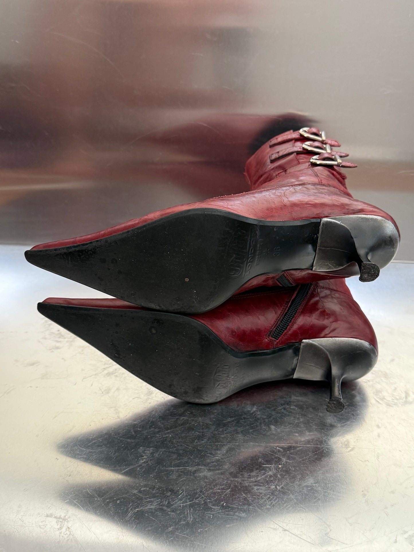 Vintage Red Leather Buffalo Heeled Boots Twinkling