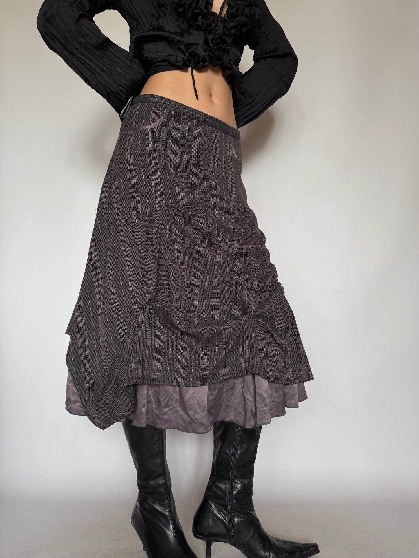 Vintage Grey Checkered Midi Skirt Twinkling Global
