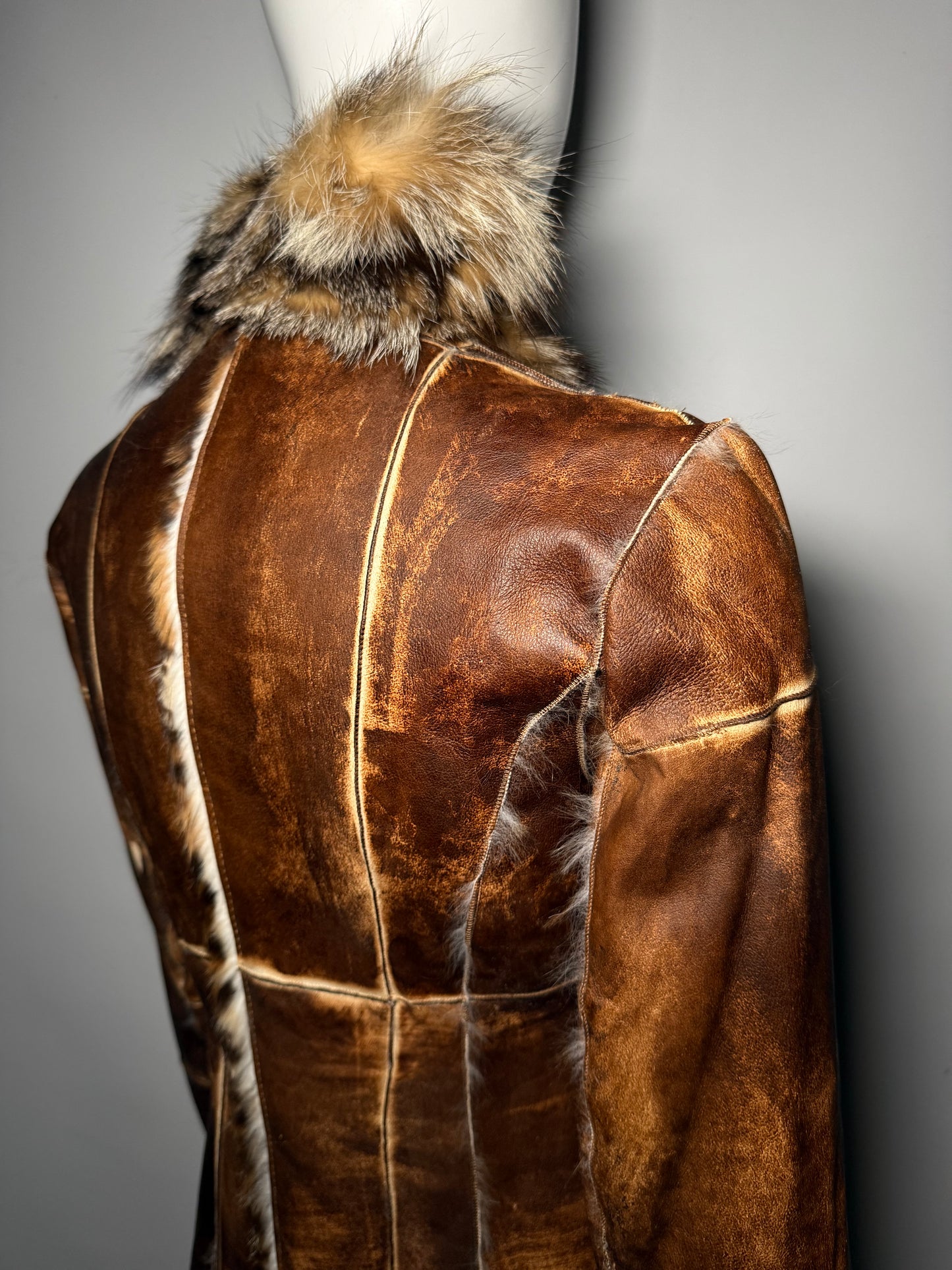 Vintage Italian leather jacket with natural fur Twinkling Global