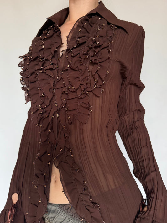 Vintage Ruffled Crinkled Mesh Blouse Twinkling