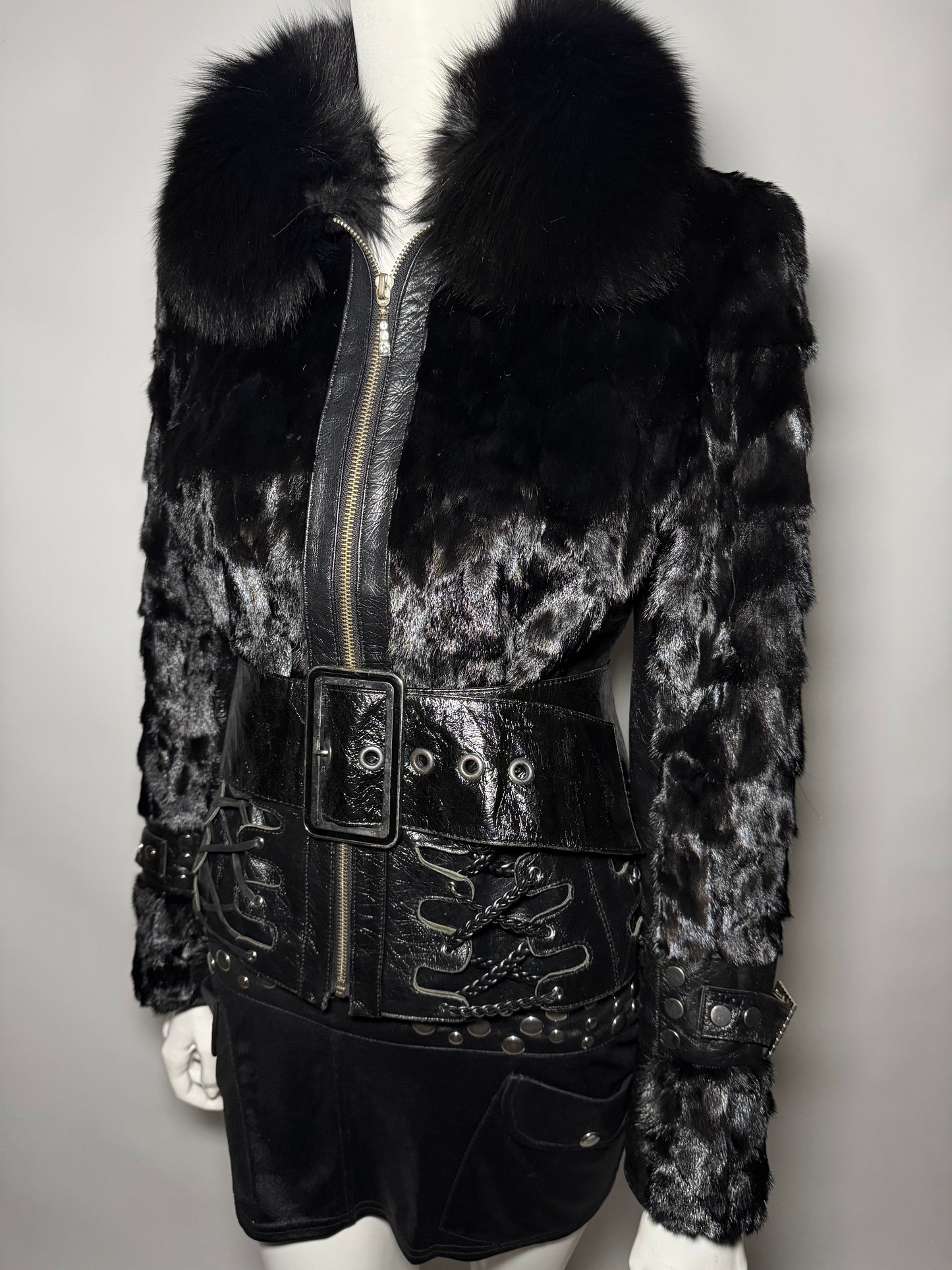Vintage Leather & Real Fur Lace-Up Jacket TWINKLING GLOBAL