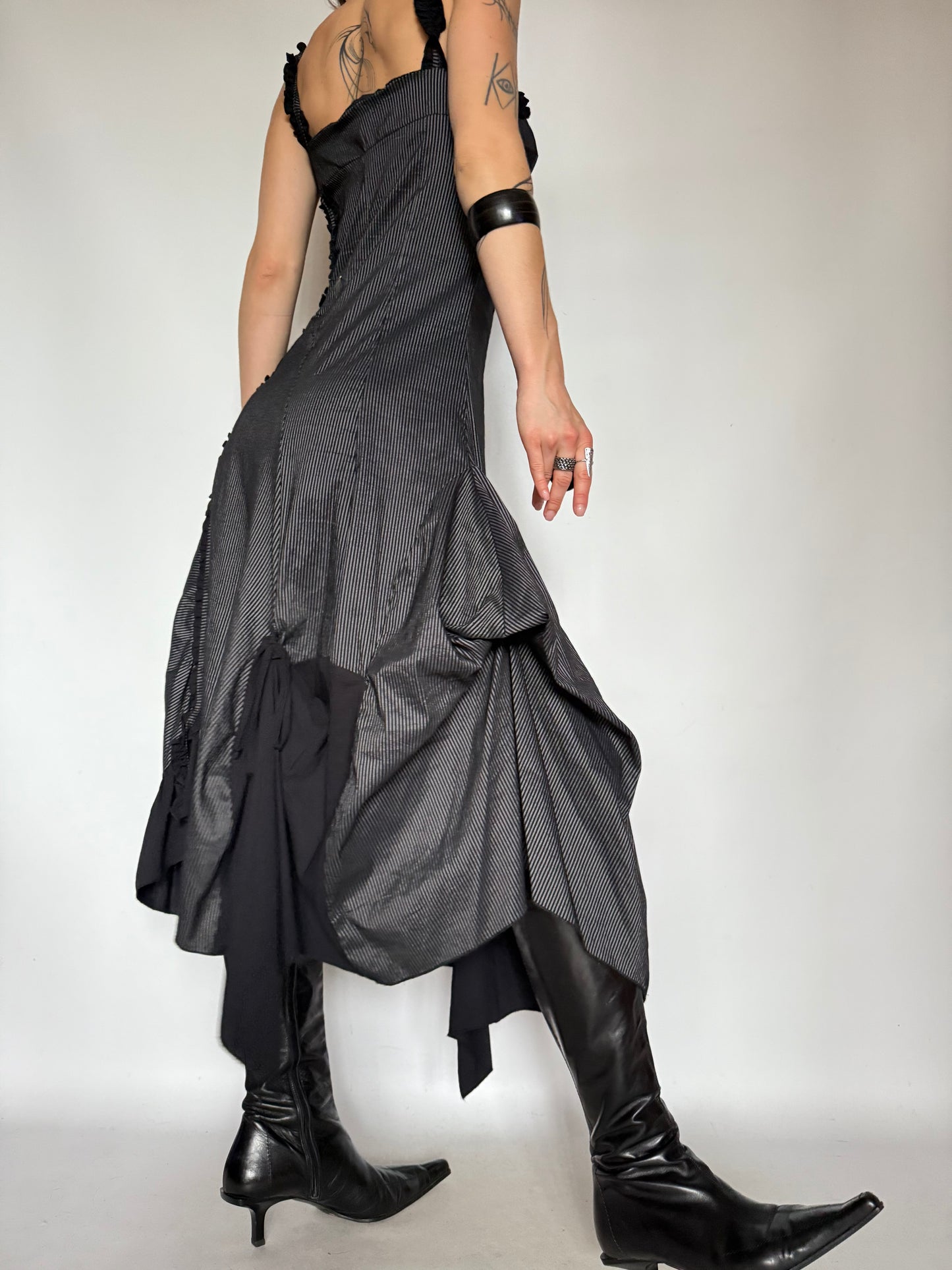Vintage Black Pinstripe Asymmetrical Dress – Twinkling Global
