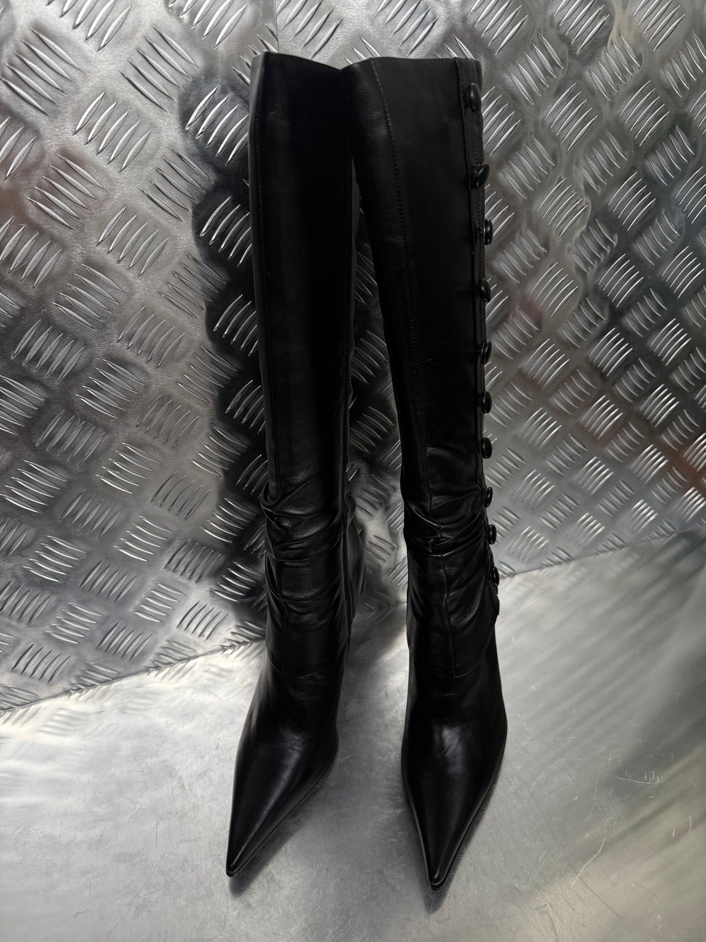 Vintage pointed-toe leather stiletto boots Twinkling Global